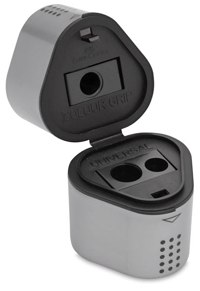 Faber-Castell Grip Trio Sharpener - Silver color shown open Faber-Castell Grip Trio Sharpener - Silver color shown open