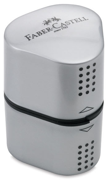 Faber-Castell Grip Trio Sharpener - Silver color shown closed Faber-Castell Grip Trio Sharpener - Silver color shown closed