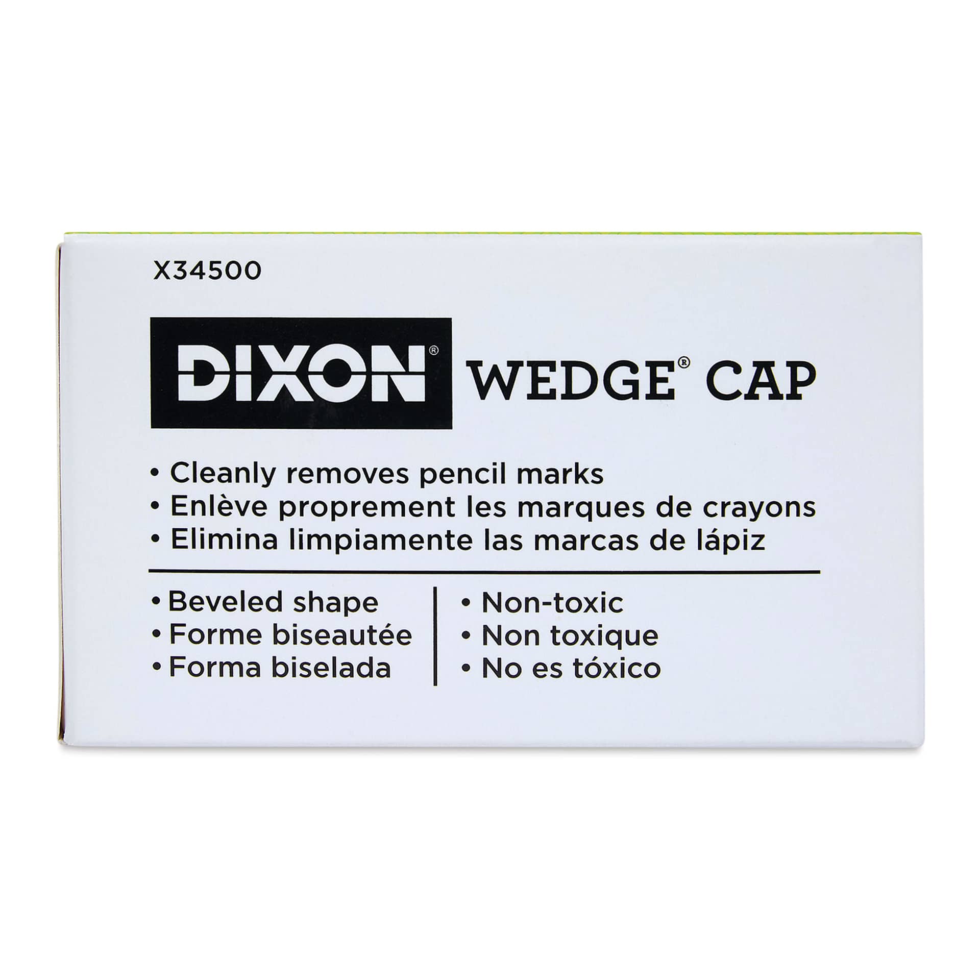 Dixon Wedge Pencil Cap Erasers - Pink, bottom of the box