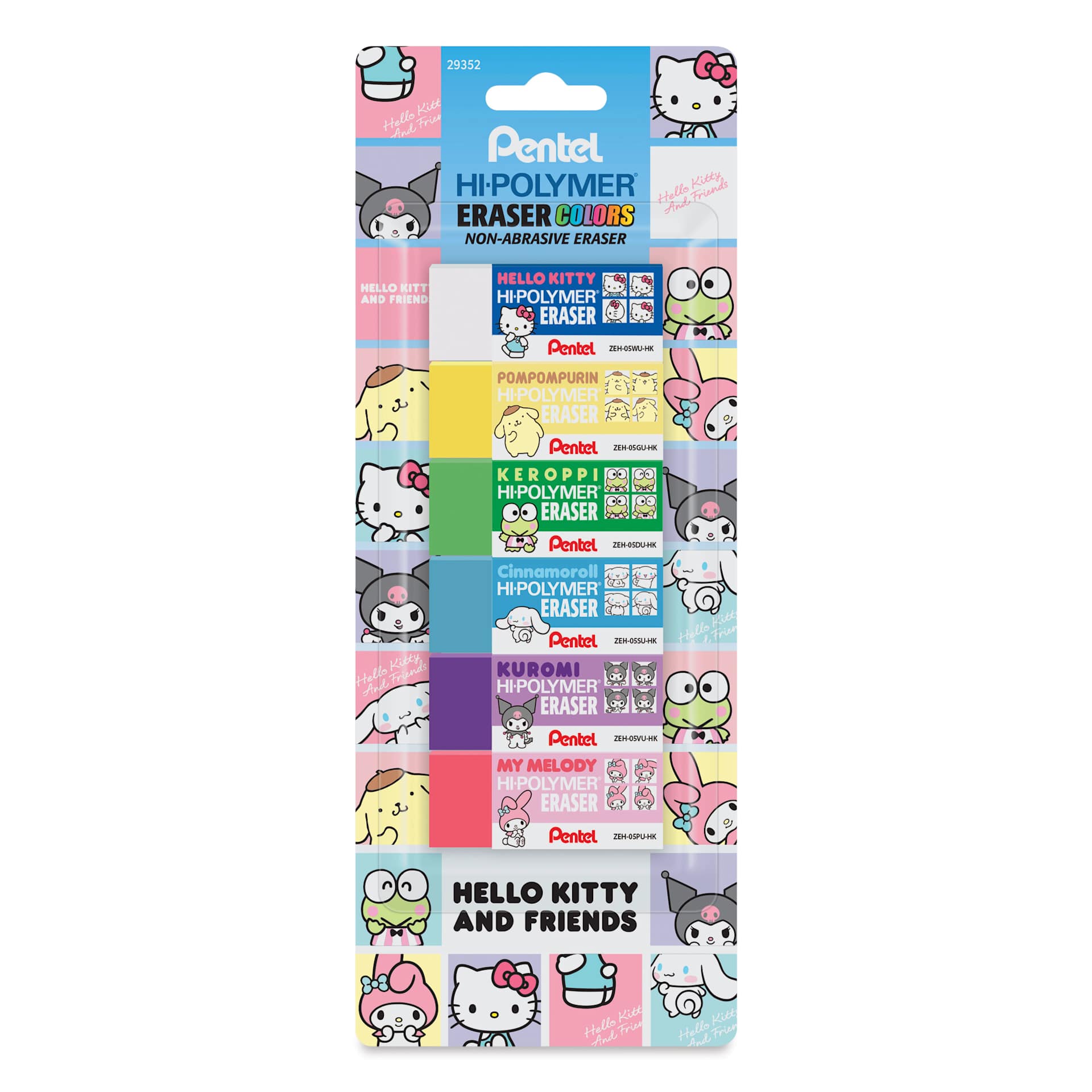 Pentel Hi-Polymer Erasers - Hello Kitty, Pkg of 6, front of packaging
