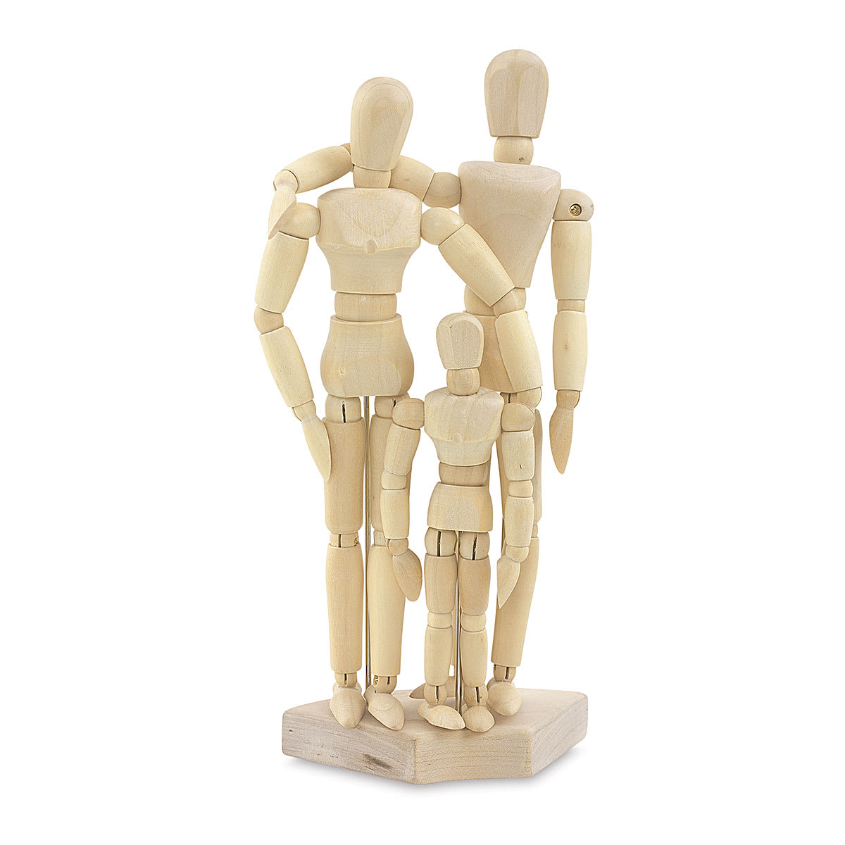 Family Manikin Set - Man, woman and child wooden manikens shown together on stand