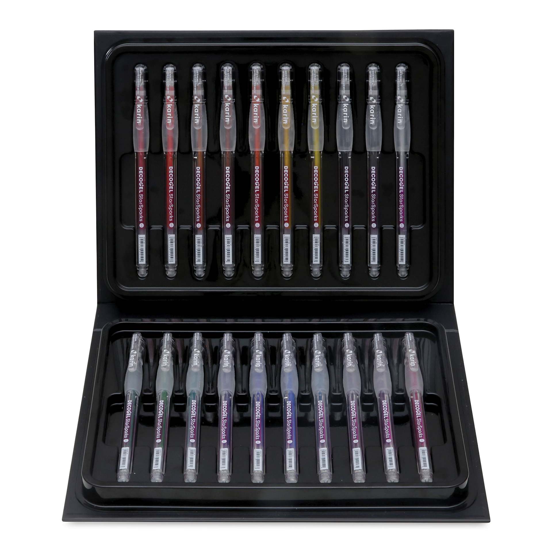 Karin DecoGel StarSparks Pens - Set of 20, pens shown inside the packaging Karin DecoGel StarSparks Pens - Set of 20, pens shown inside the packaging