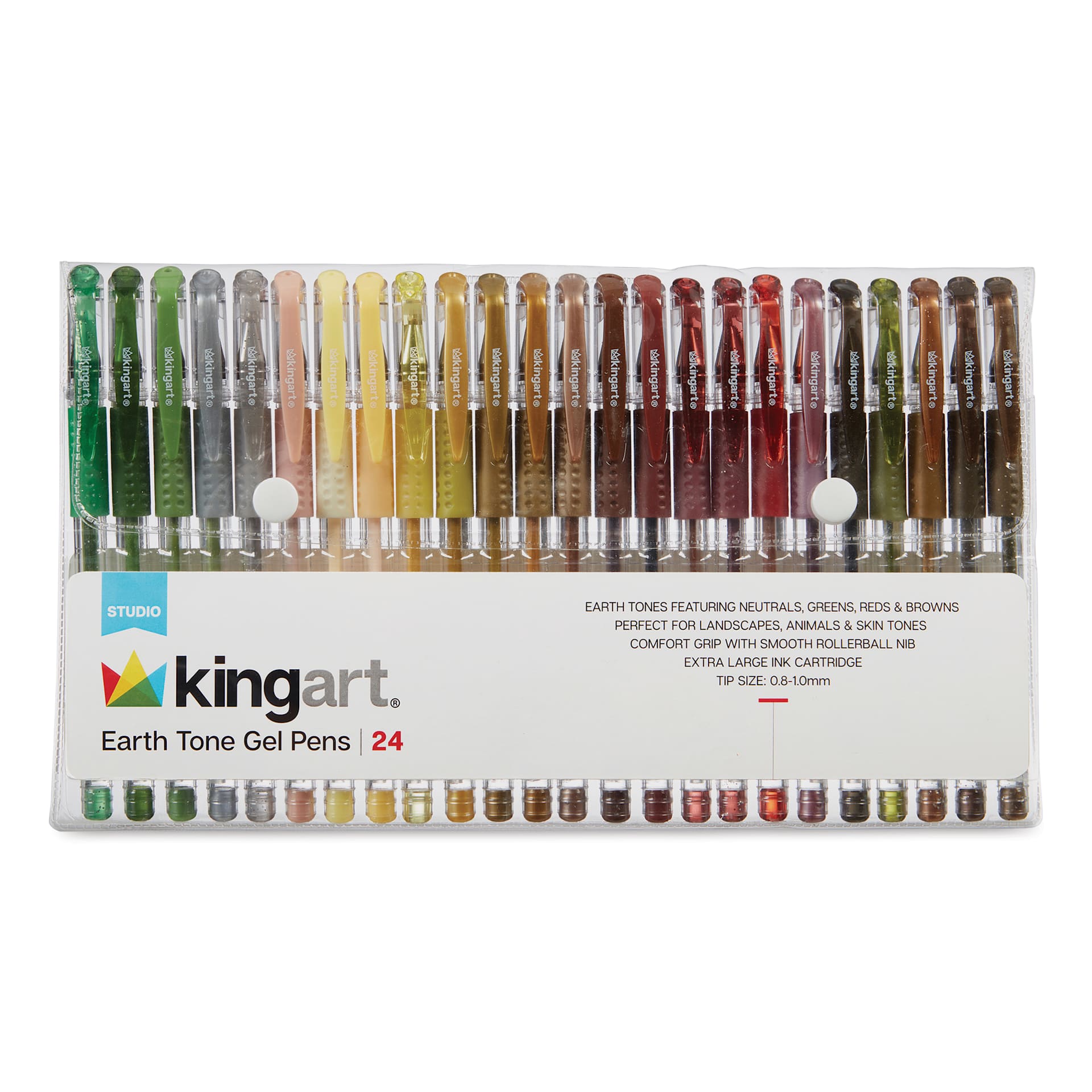 Kingart Studio Gel Pens - Set of 24, Earth Tone, front of the packaging
