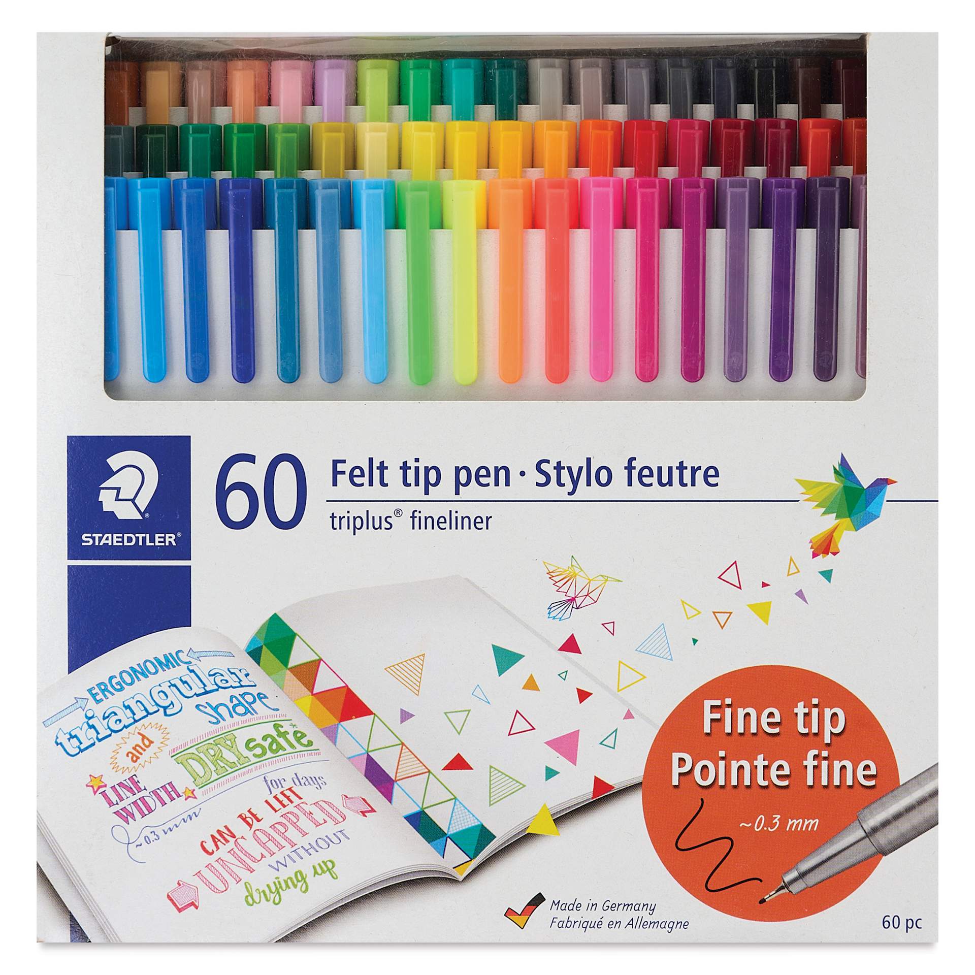 Staedtler Triplus Fineliner Pen - Set of 60, Assorted Colors, front of packaging Staedtler Triplus Fineliner Pen - Set of 60, Assorted Colors, front of packaging