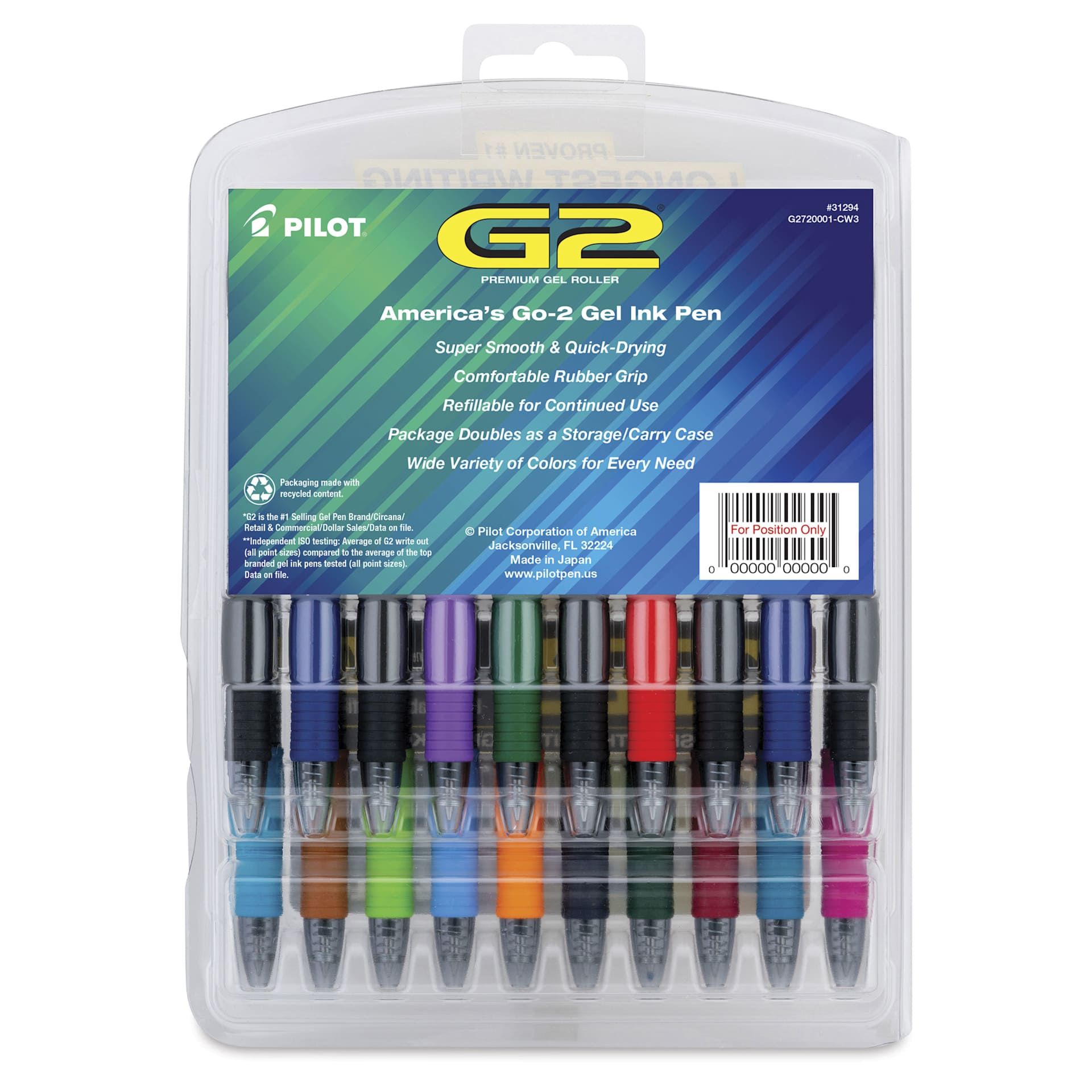 Pilot G2 Gel Pen Set - Wallet Set, 0.7mm, Set of 20, Assorted Colors - back of packaging