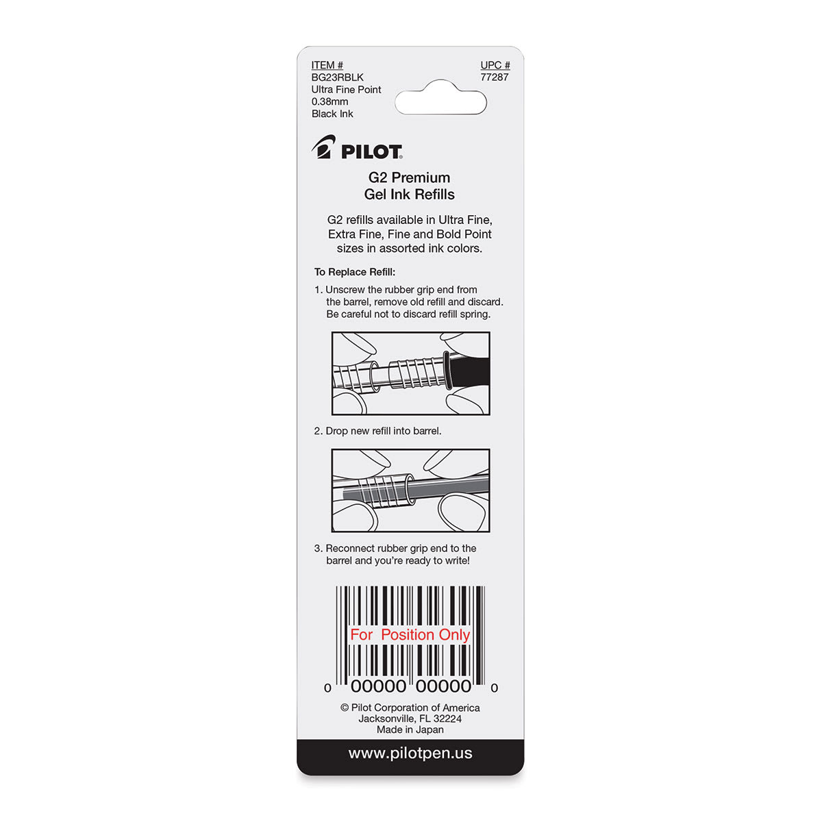 Pilot G2 Gel Pen Refill - 0.38 mm, Black, Ultra Fine, Pkg of 2