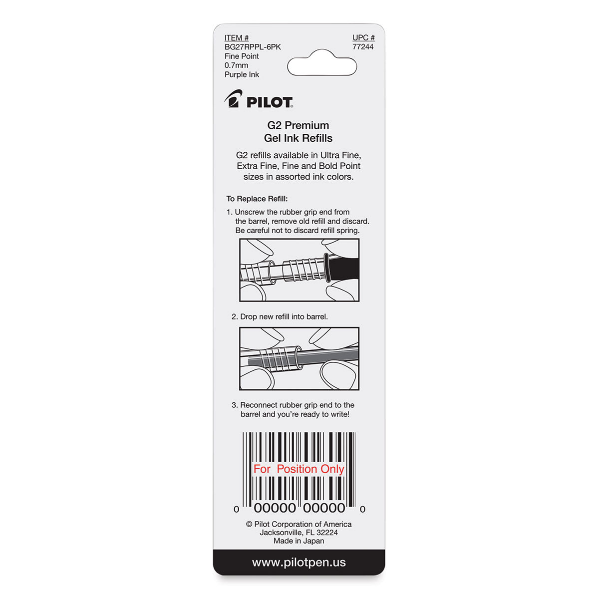 Pilot G2 Gel Pen Refill - 0.7 mm, Purple, Fine, Pkg of 2