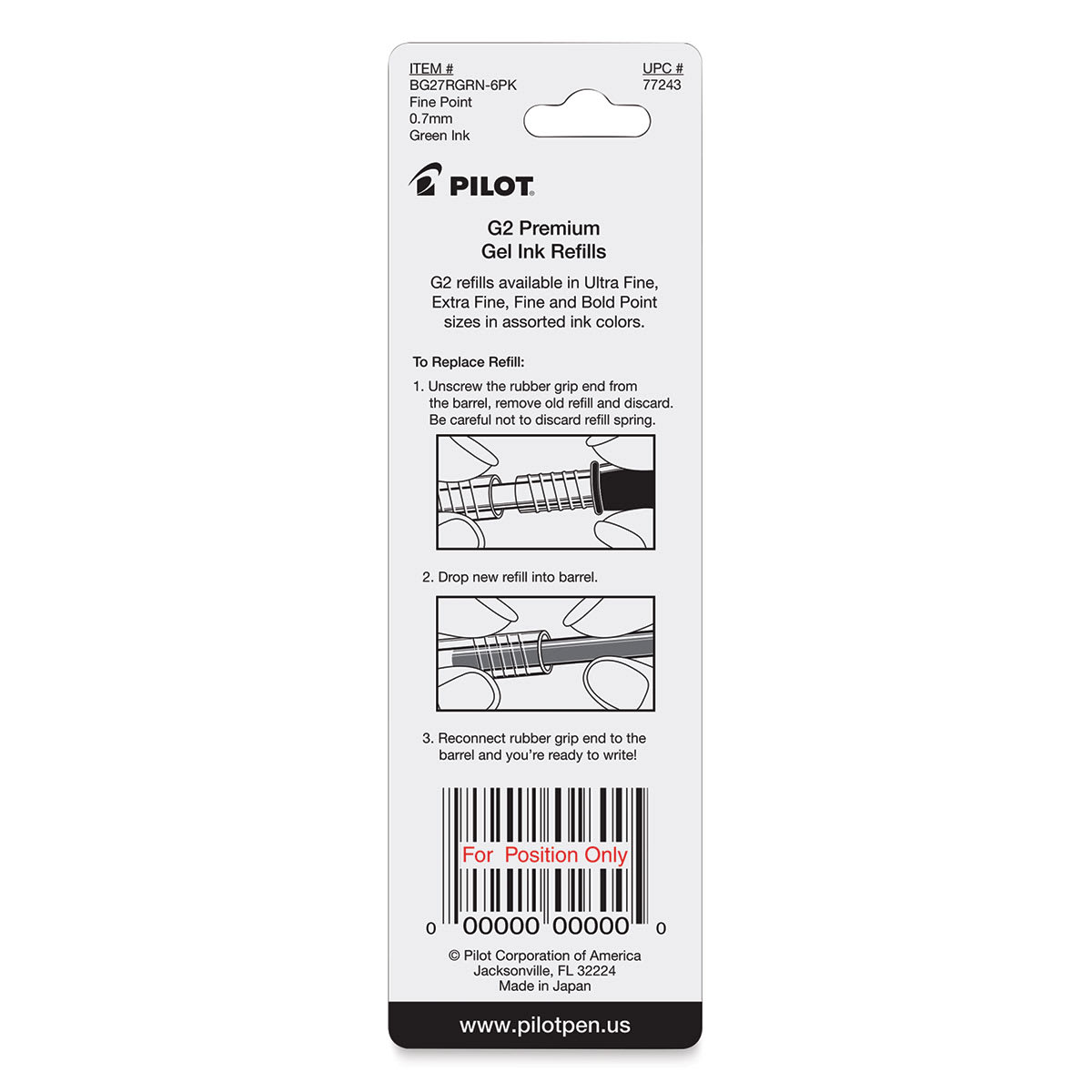 Pilot G2 Gel Pen Refill - 0.7 mm, Green, Fine, Pkg of 2