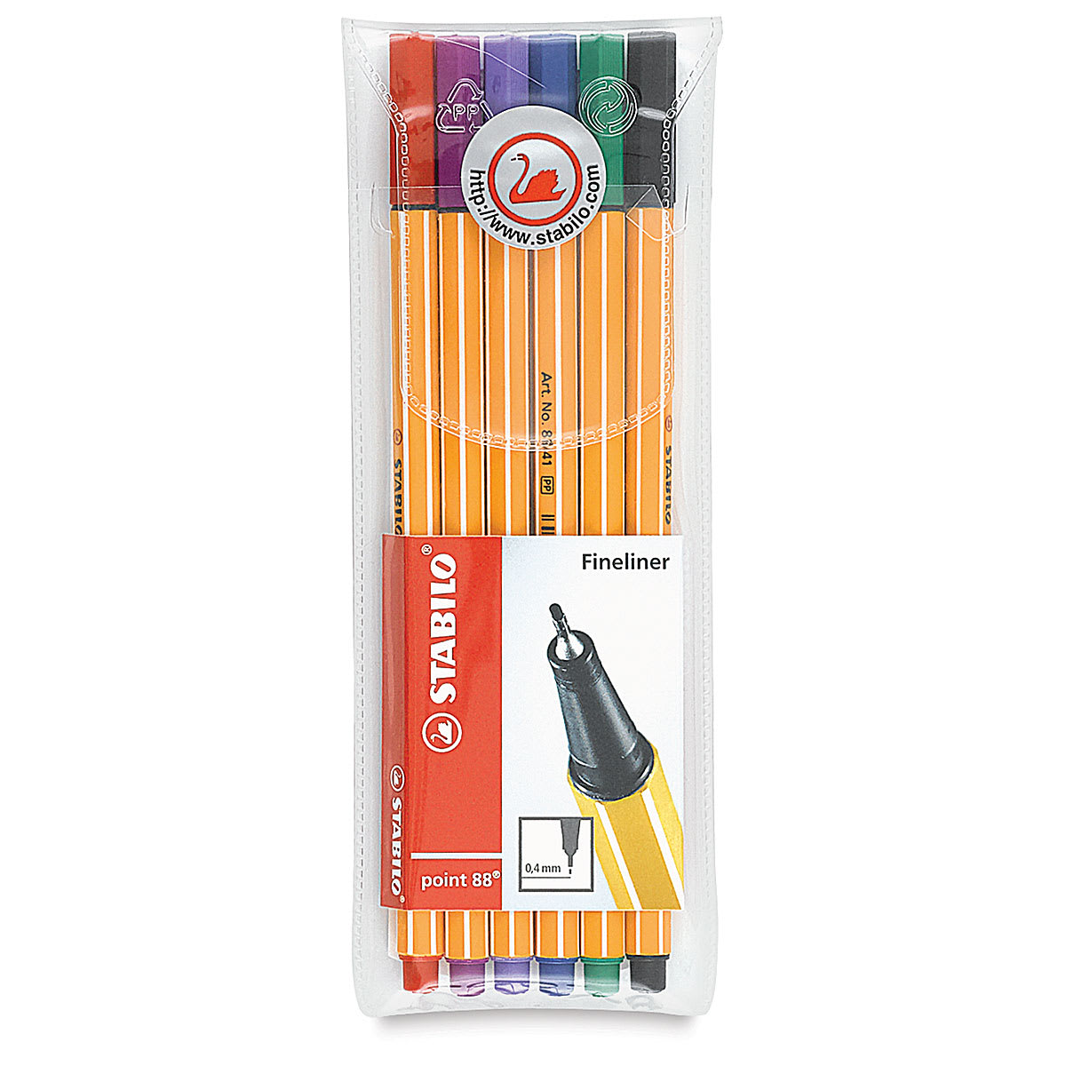 Stabilo Point 88 Fineliner Pen Set - Assorted Colors, Wallet, Set of 6