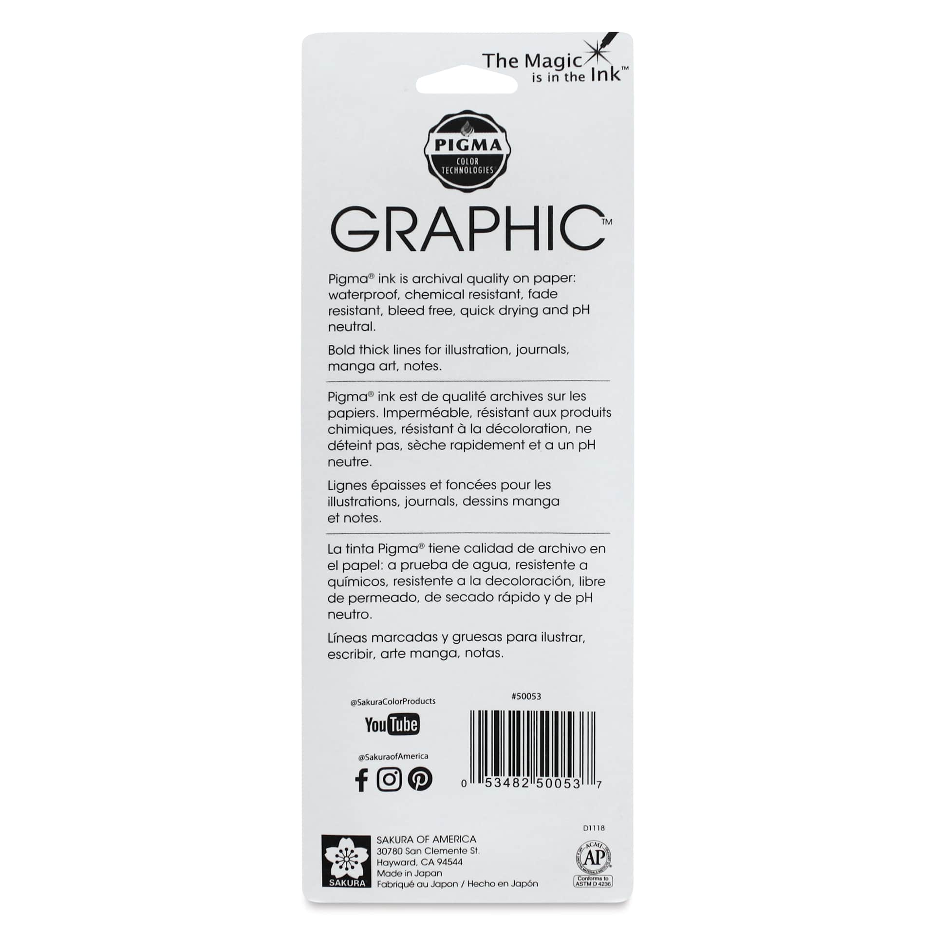 Sakura Pigma Graphic Pens - Set of 3, 1 mm, back of packaging