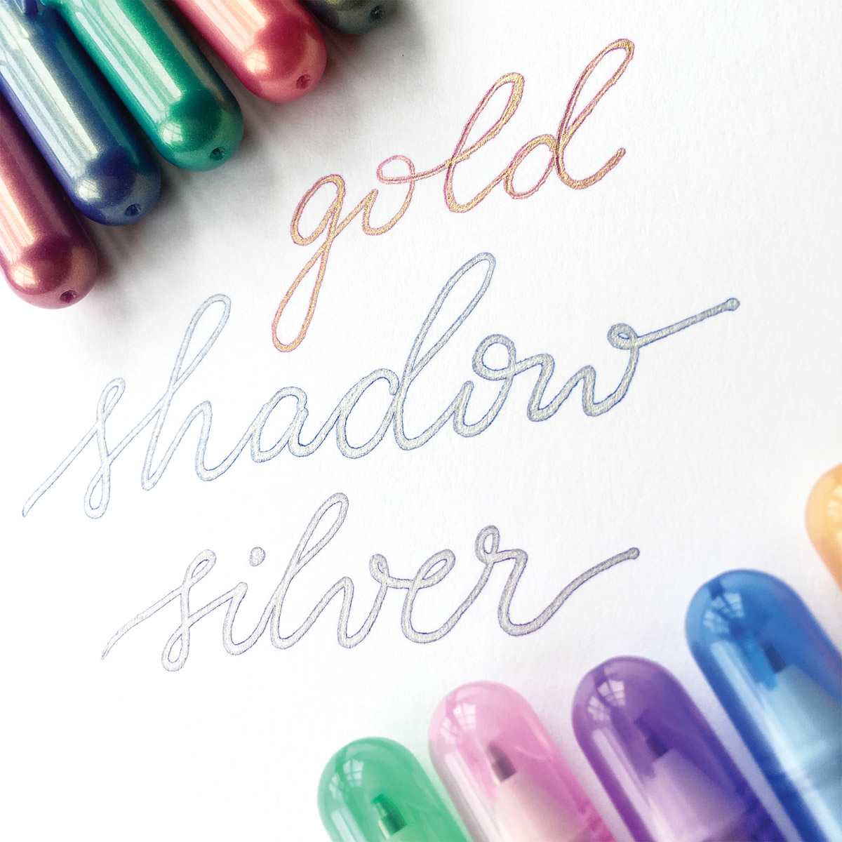 Sakura Gelly Roll Gold-Silver Shadow Pens (example of ink used on white paper)