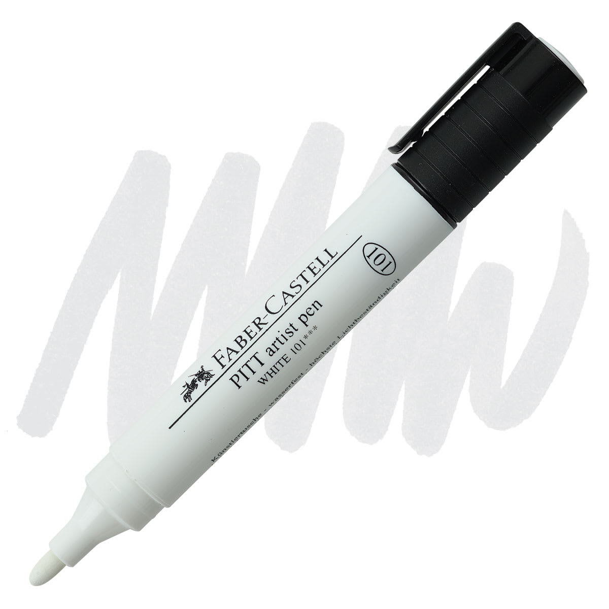 Faber-Castell Pitt Big Artist Pen - White, Large Bullet Nib marker and swatch Faber-Castell Pitt Big Artist Pen - White, Large Bullet Nib marker and swatch