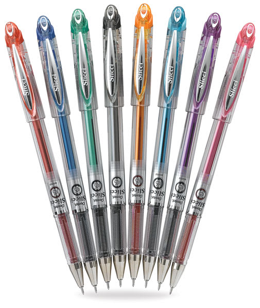 Pentel Slicci Pens - 8 uncapped pens arranged in fan 