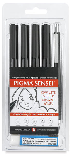 Manga Drawing Set - Front of blister package showing components
