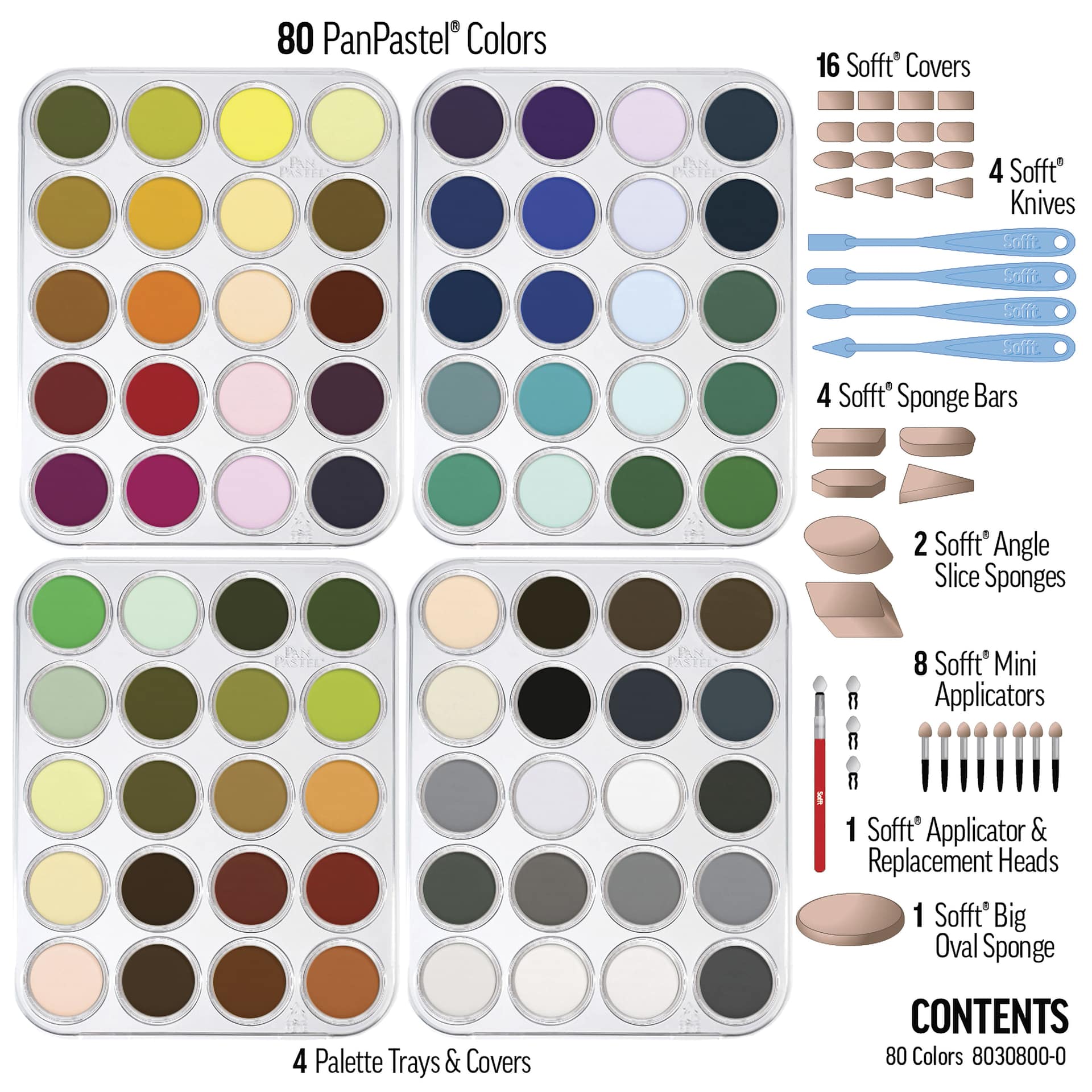 PanPastel Artists’ Painting Pastels Set - Assorted Colors, Set of 80 - contents
