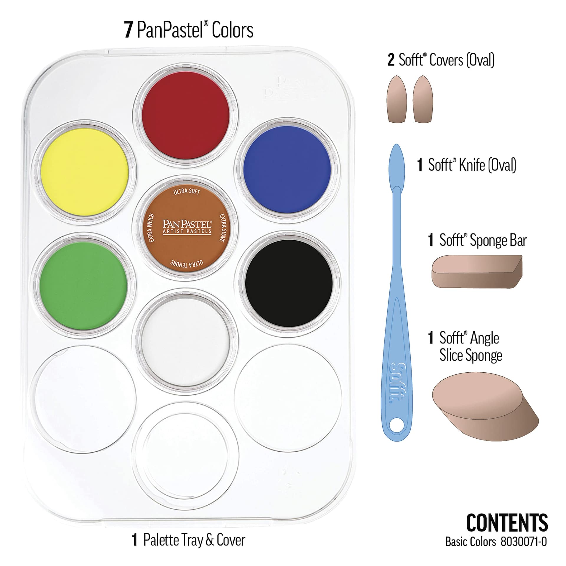 PanPastel Artists’ Painting Pastels Set - Basic Colors, Set of 7 - contents