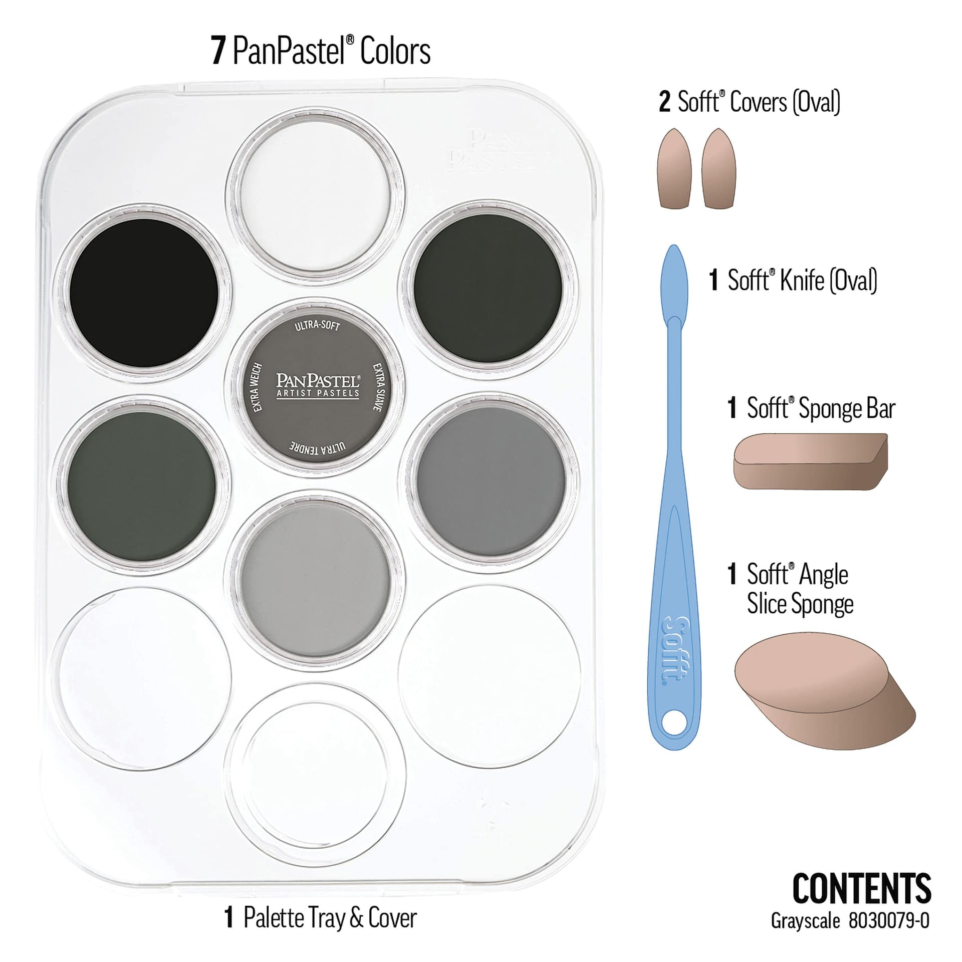 PanPastel Artists' Painting Pastels Set - Grey Scale, Set of 7 - contents