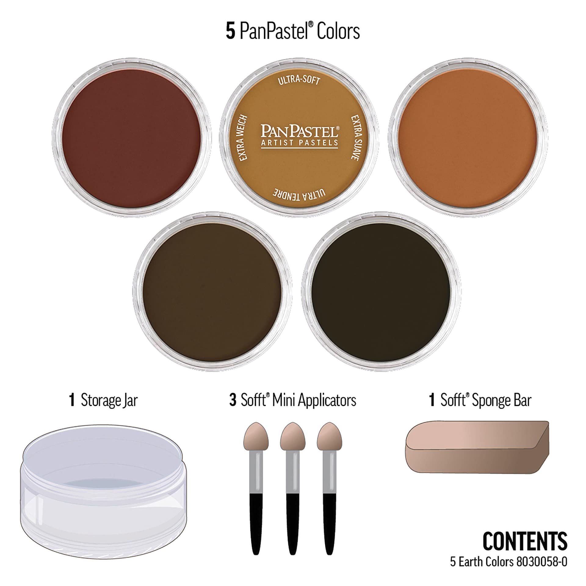 PanPastel Artists’ Painting Pastels Set - Extra Dark Earth Colors, Set of 5 - contents
