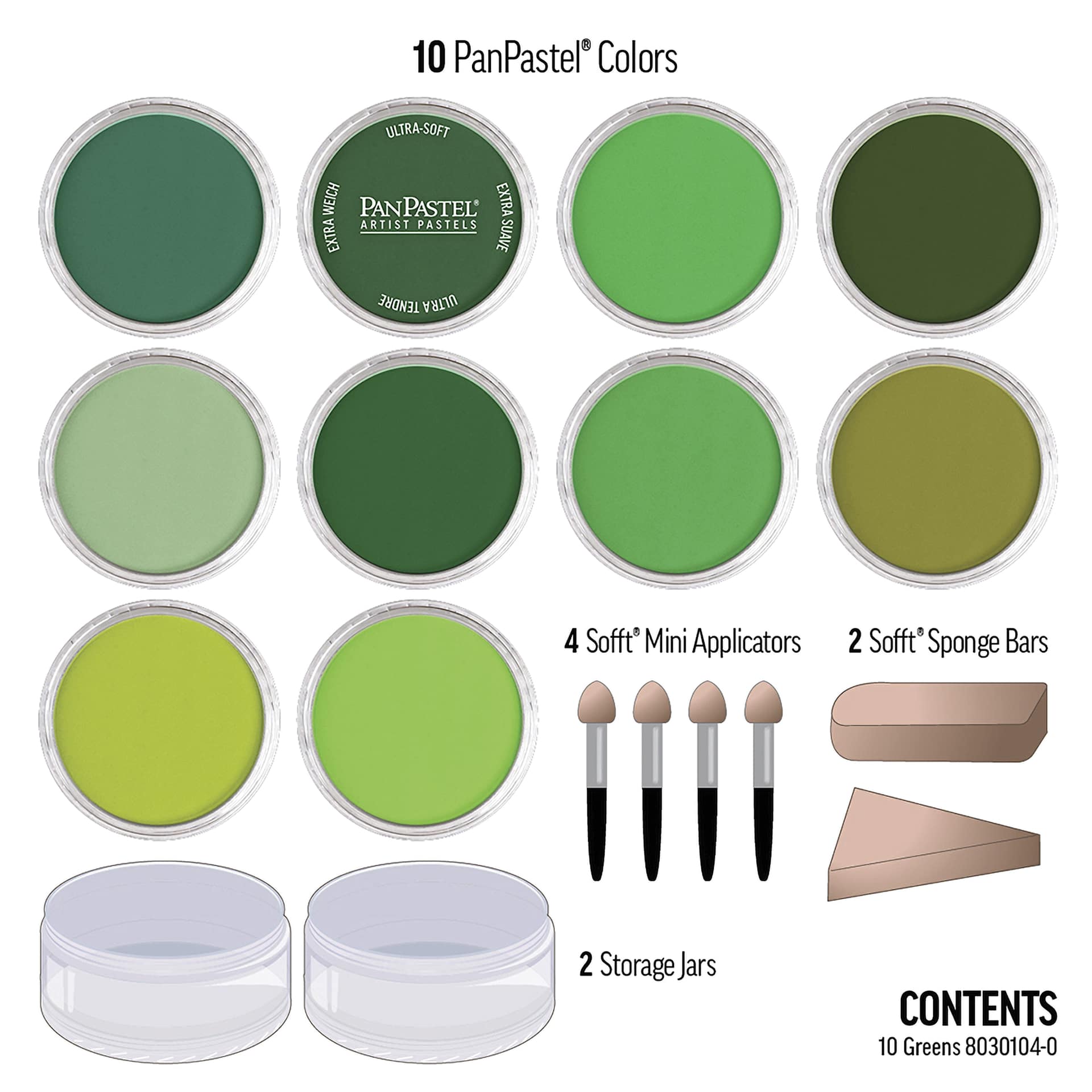 PanPastel Artists’ Painting Pastels Set - Greens, Set of 10 - contents PanPastel Artists’ Painting Pastels Set - Greens, Set of 10 - contents
