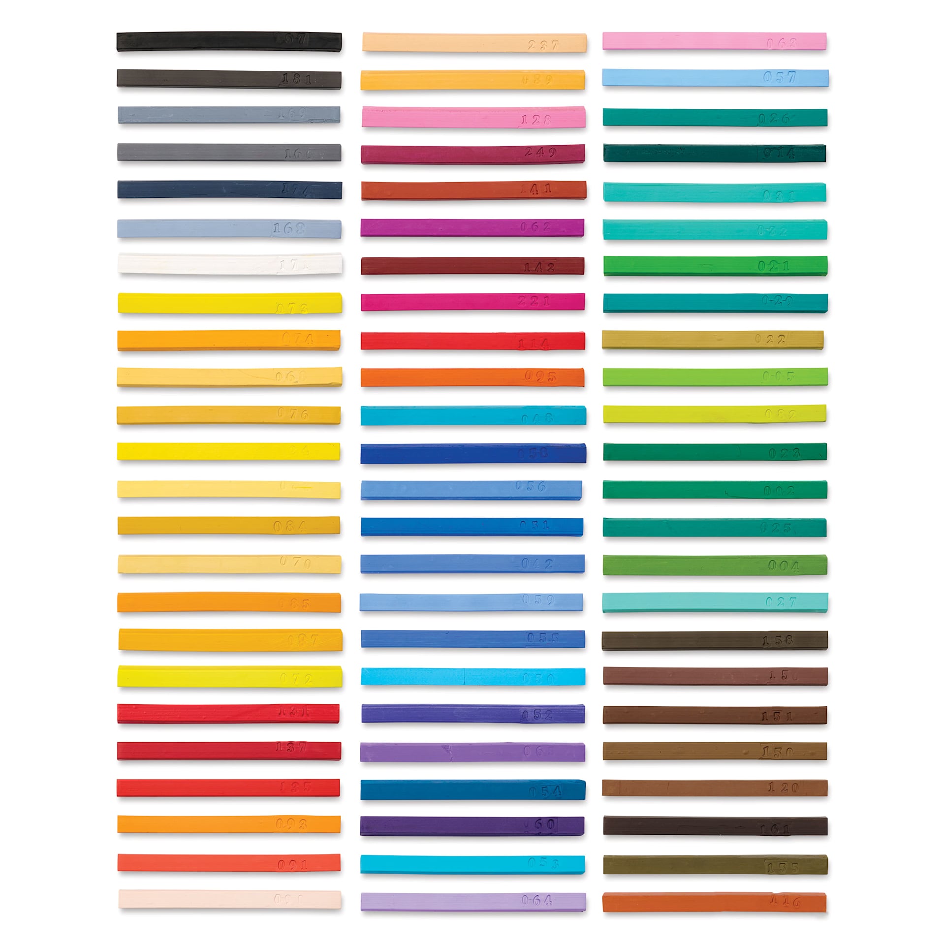 Richeson Semi-Hard Square Pastel - Set of 72, pastels laid out Richeson Semi-Hard Square Pastel - Set of 72, pastels laid out