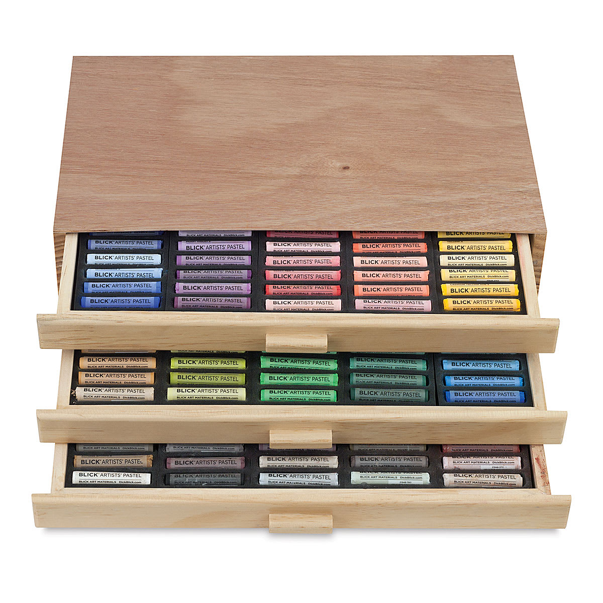 Blick Artists' Soft Pastel Set - Assorted Colors, Deluxe Wood Box, Set of 180 (with drawers open)