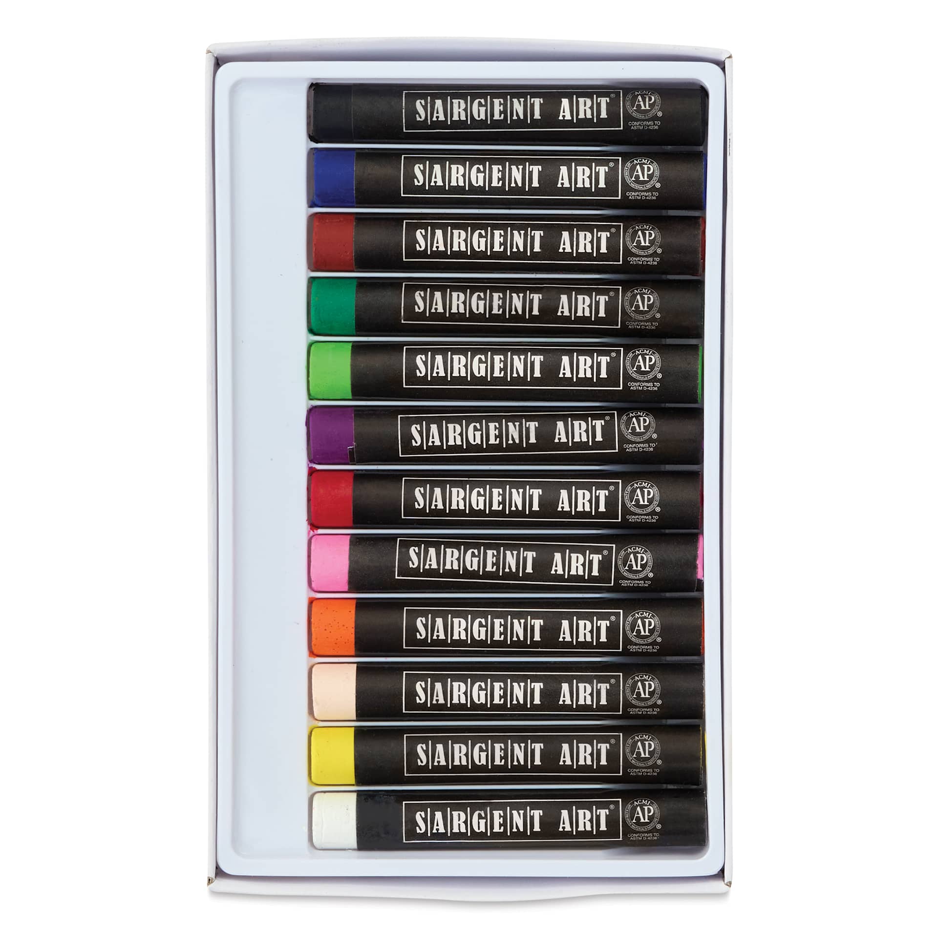 Sargent Art Artists' Oil Pastels - Set of 12, set contents shown inside of the packaging