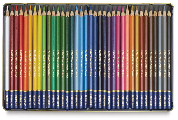 Fantasia Colored Pencil Sets - Set of 36 shown open in storage tray
