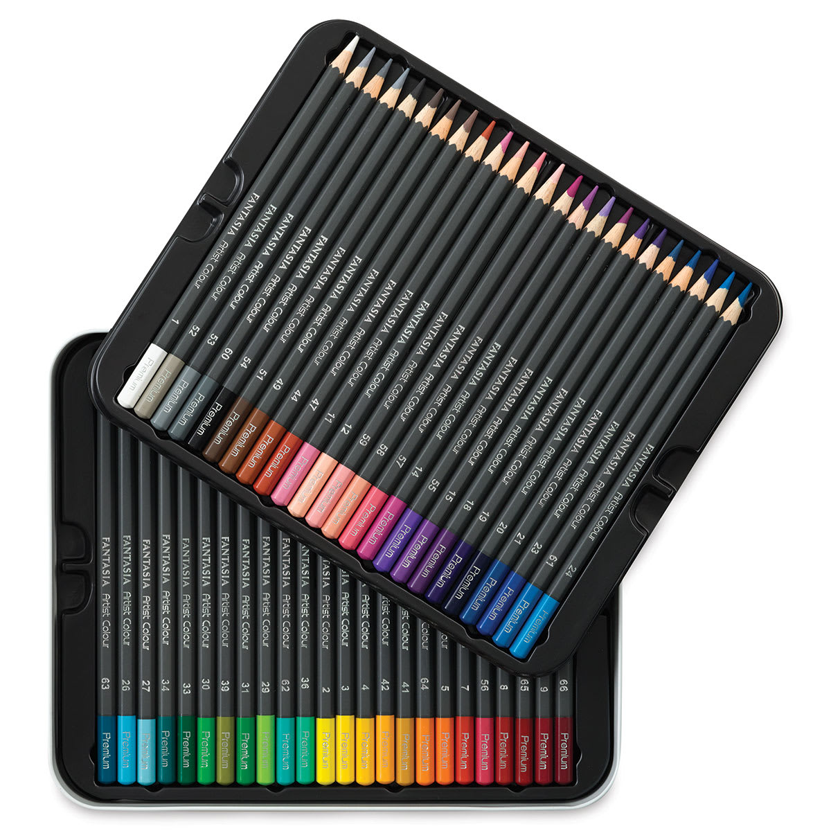 Fantasia Colored Pencil Sets - Set of 48 shown open in 2 storage trays