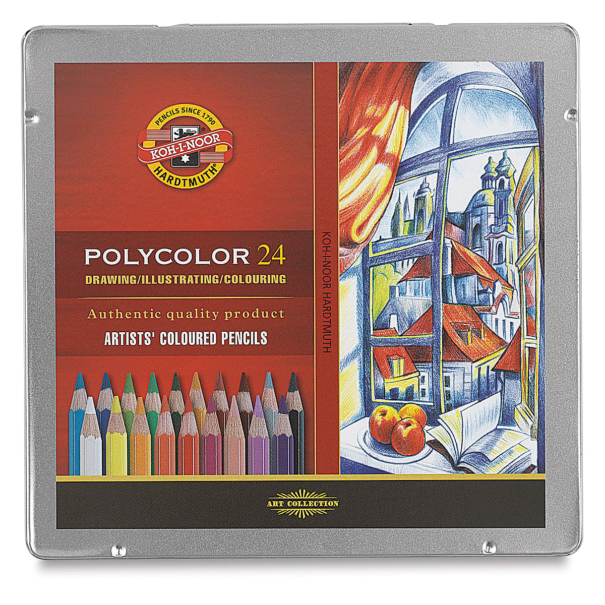 Koh-I-Noor Polycolor Dry Color Drawing Pencil Set - Assorted Colors, Tin, Set of 24, front of package