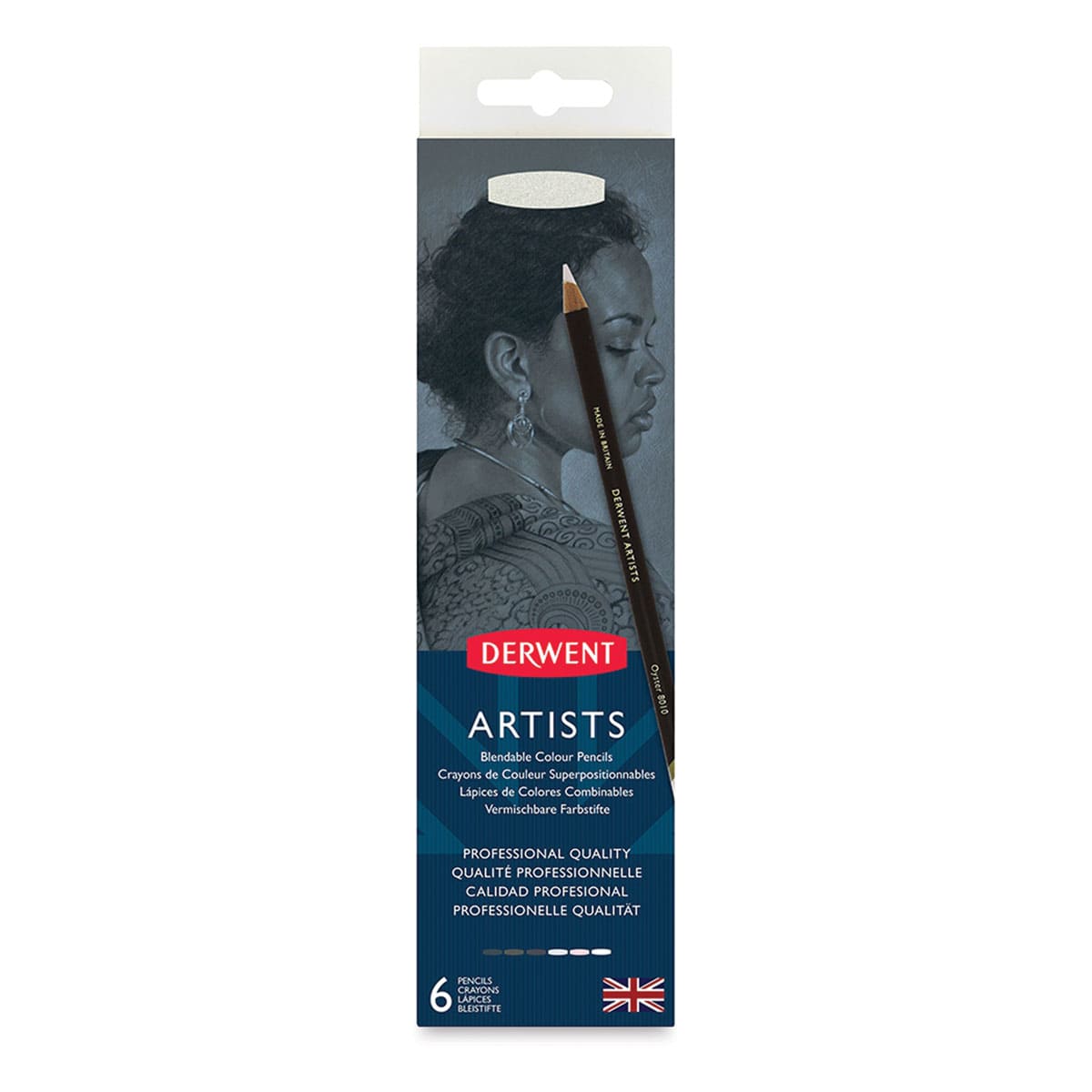 Derwent Artists Pencil Set - Black and White Colors, Set of 6 (front of package)