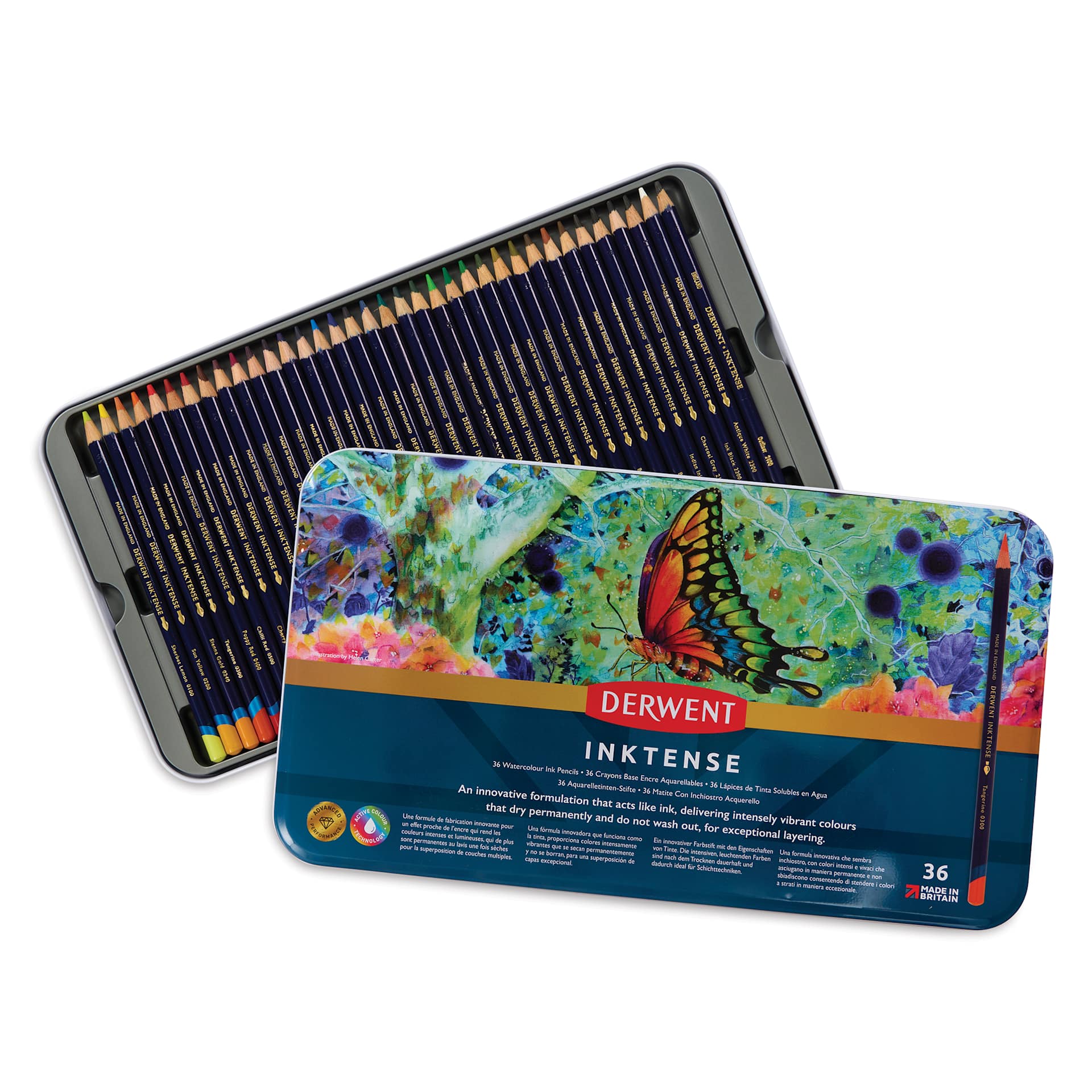Derwent Inktense Pencil Set - Assorted Colors, Tin Box, Set of 36