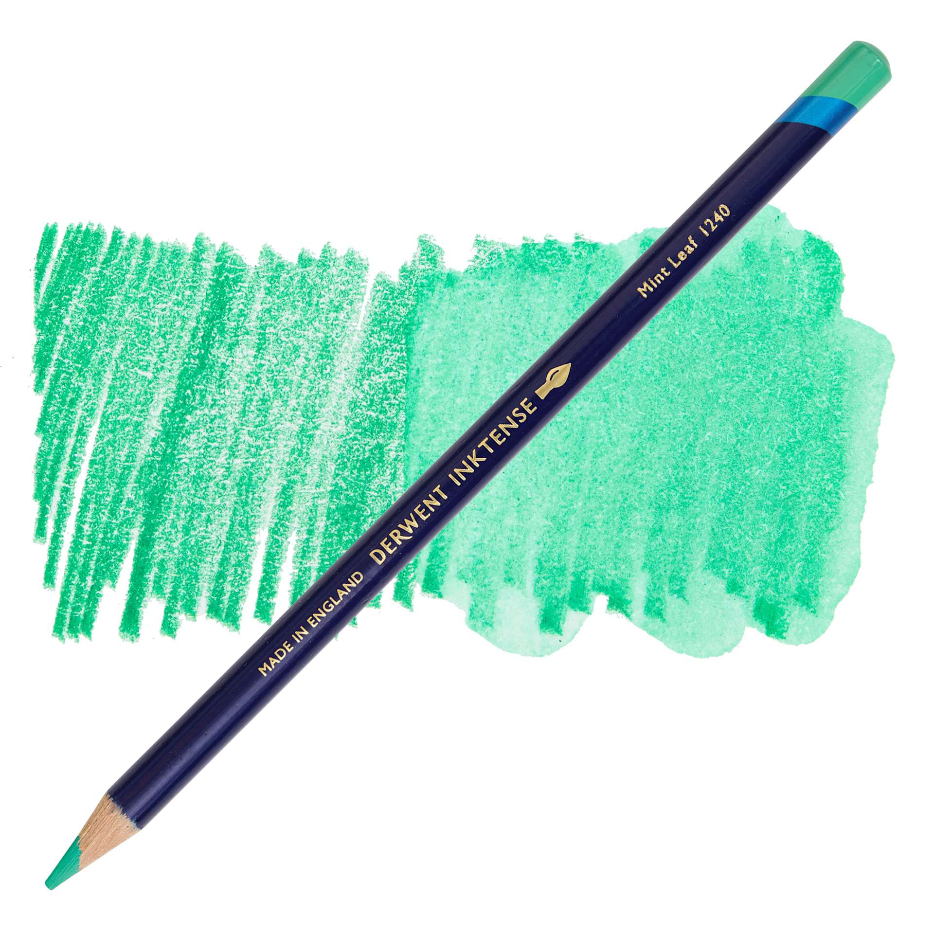 Derwent Inktense Pencil - Mint Leaf, swatch and pencil