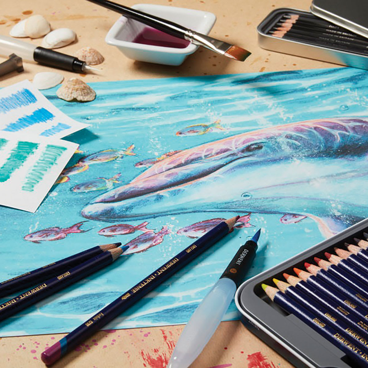 Derwent Inktense Pencils, Dolphin Artwork Derwent Inktense Pencils, Dolphin Artwork