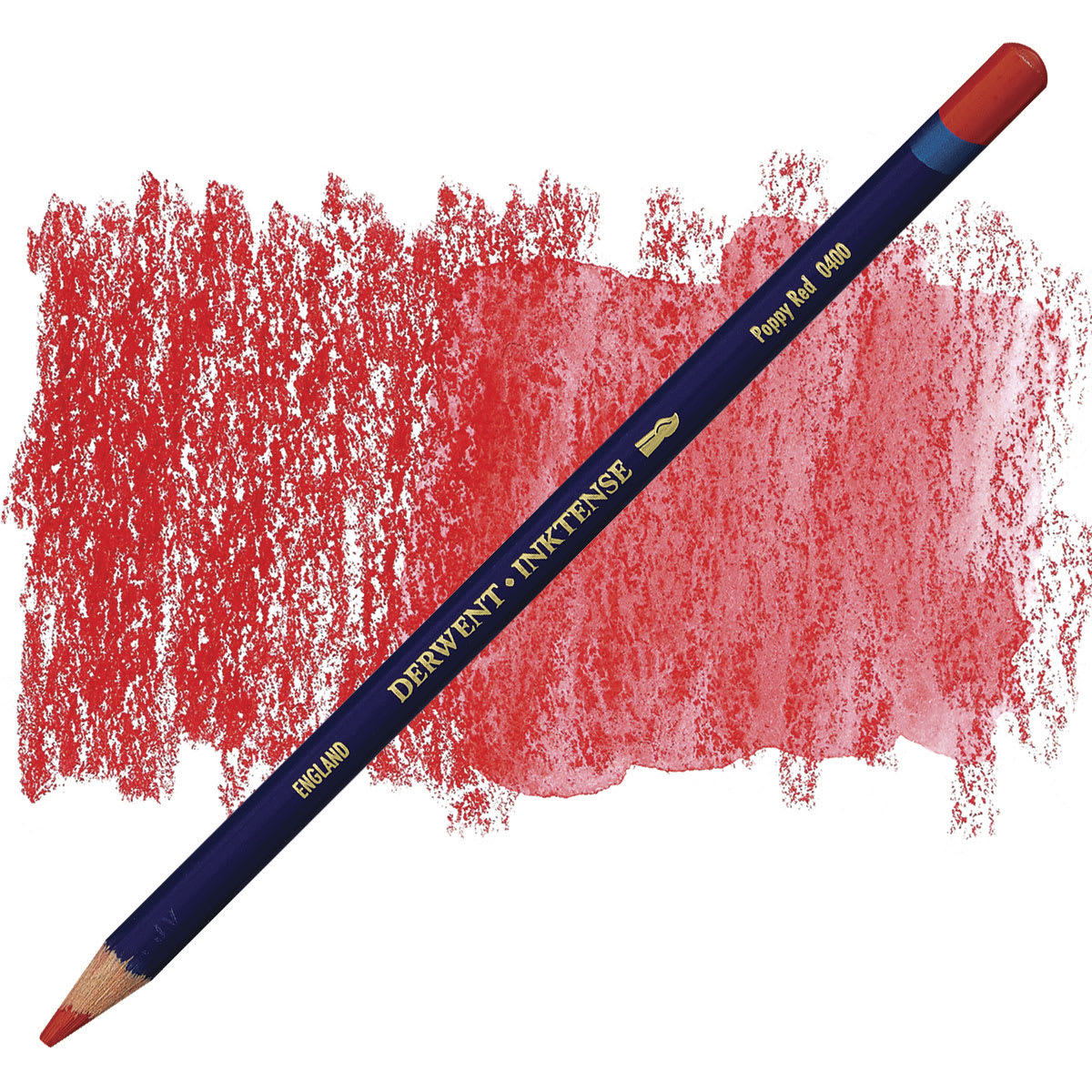 Derwent Inktense Pencil - Poppy Red pencil and swatch