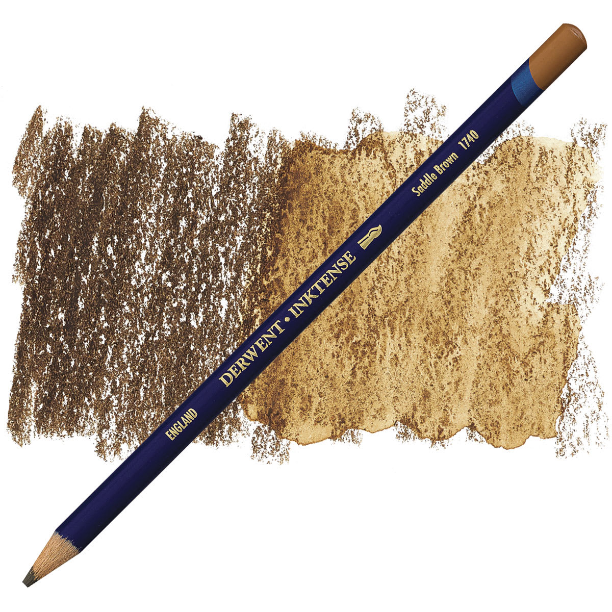 Derwent Inktense Pencil - Saddle Brown pencil and swatch
