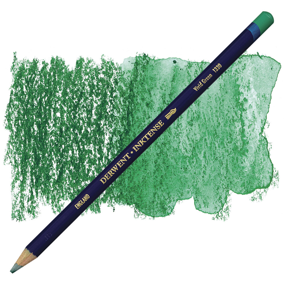 Derwent Inktense Pencil - Vivid Green pencil and swatch Derwent Inktense Pencil - Vivid Green pencil and swatch