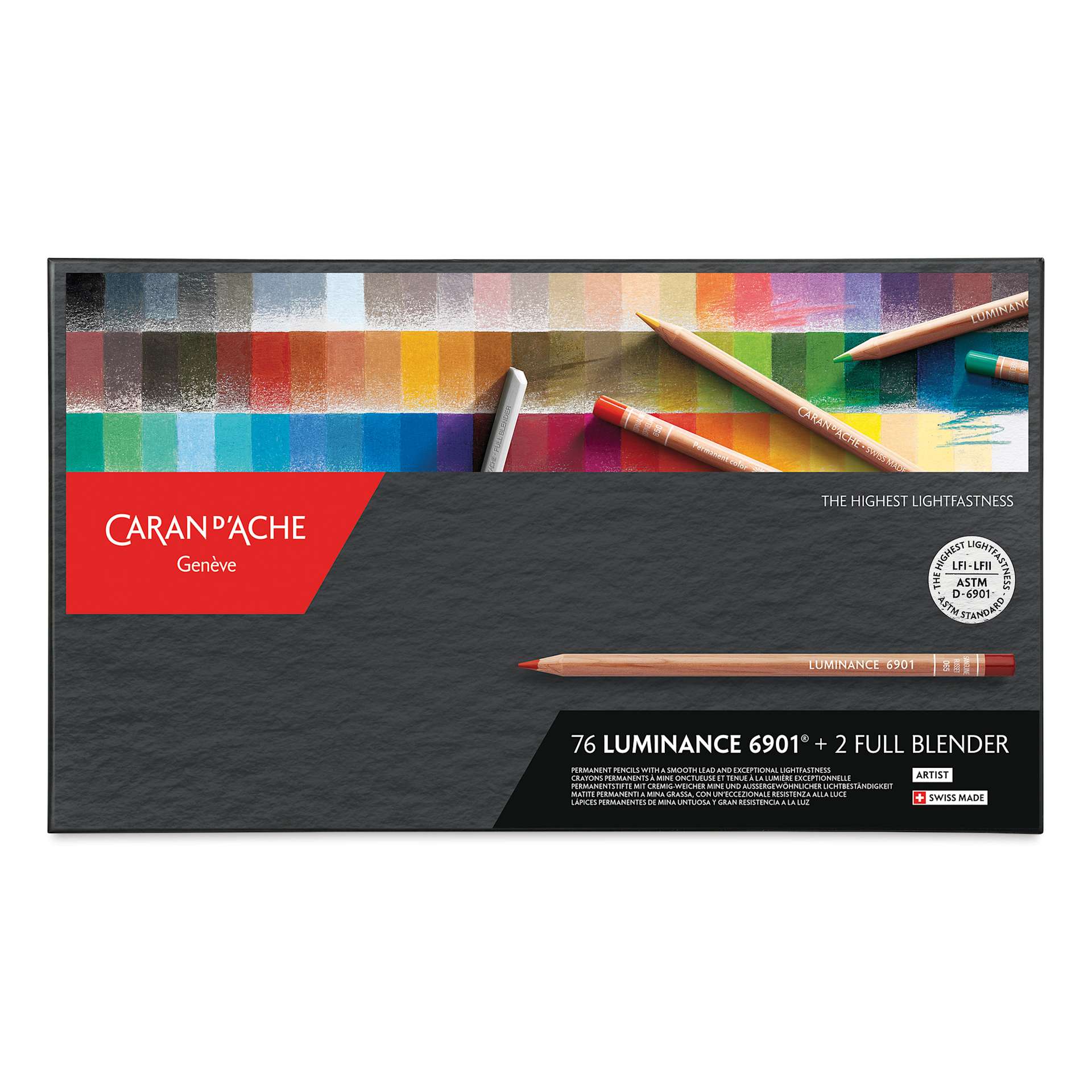 Luminance Colored Pencil Set - Assorted Colors, Set of 76 front of box Luminance Colored Pencil Set - Assorted Colors, Set of 76 front of box