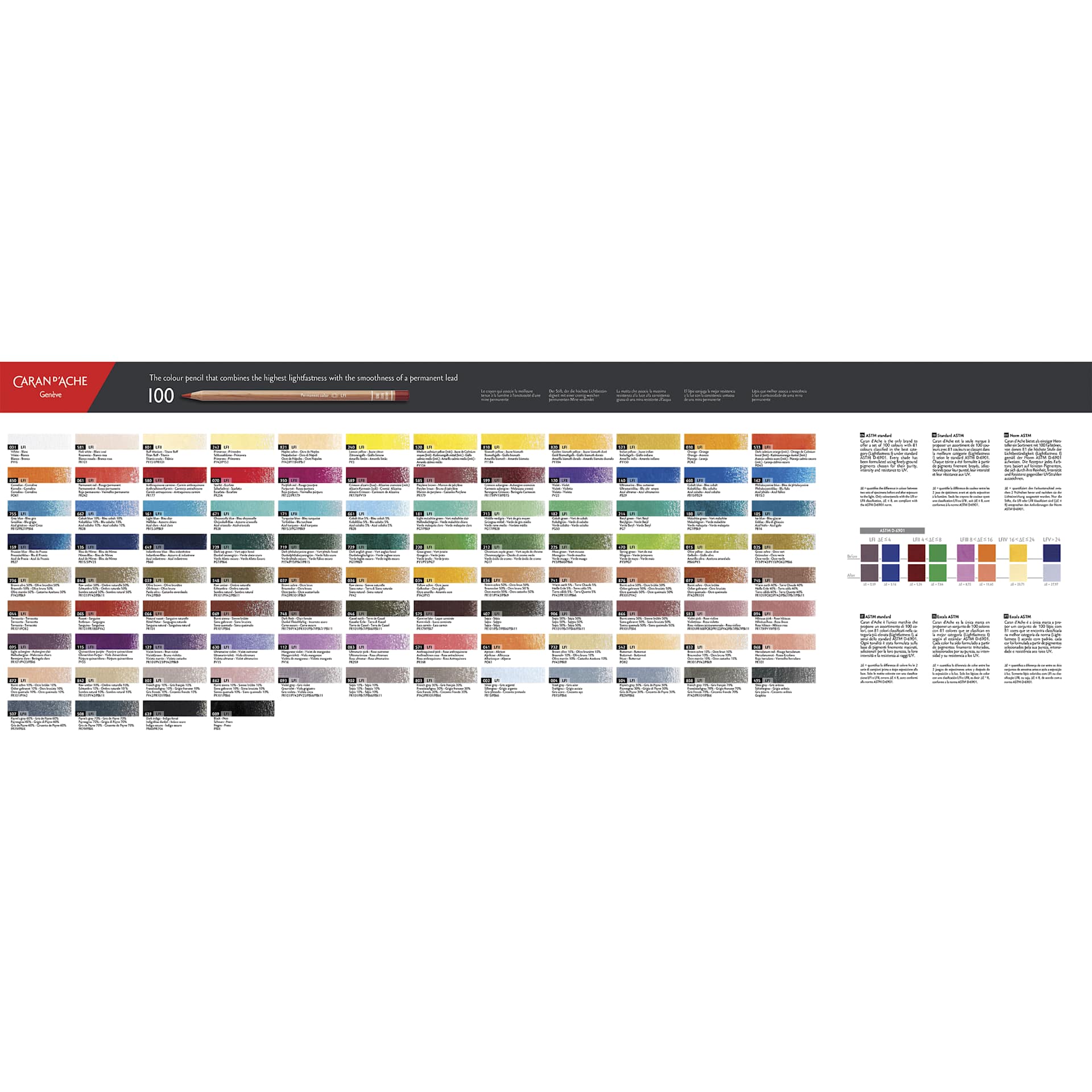 Caran d'Ache Luminance Colored Pencils - color chart