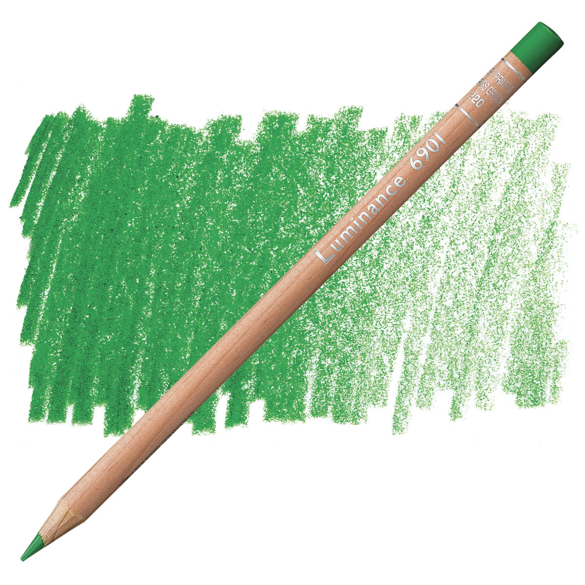 Caran d'Ache Luminance Colored Pencil - Grass Green pencil and swatch Caran d'Ache Luminance Colored Pencil - Grass Green pencil and swatch