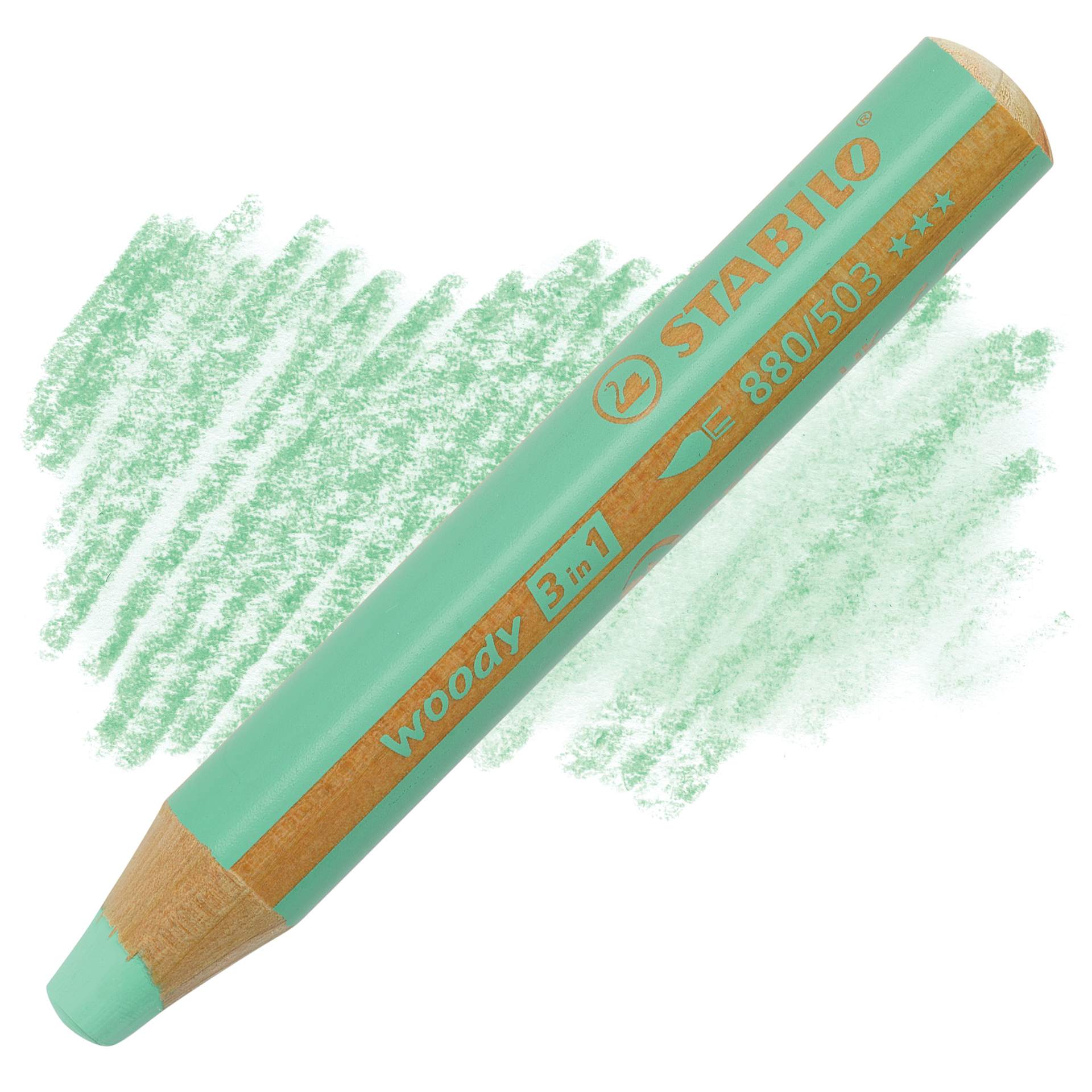 Stabilo Woody 3 in 1 Pencil - Pastel Green pencil and swatch
