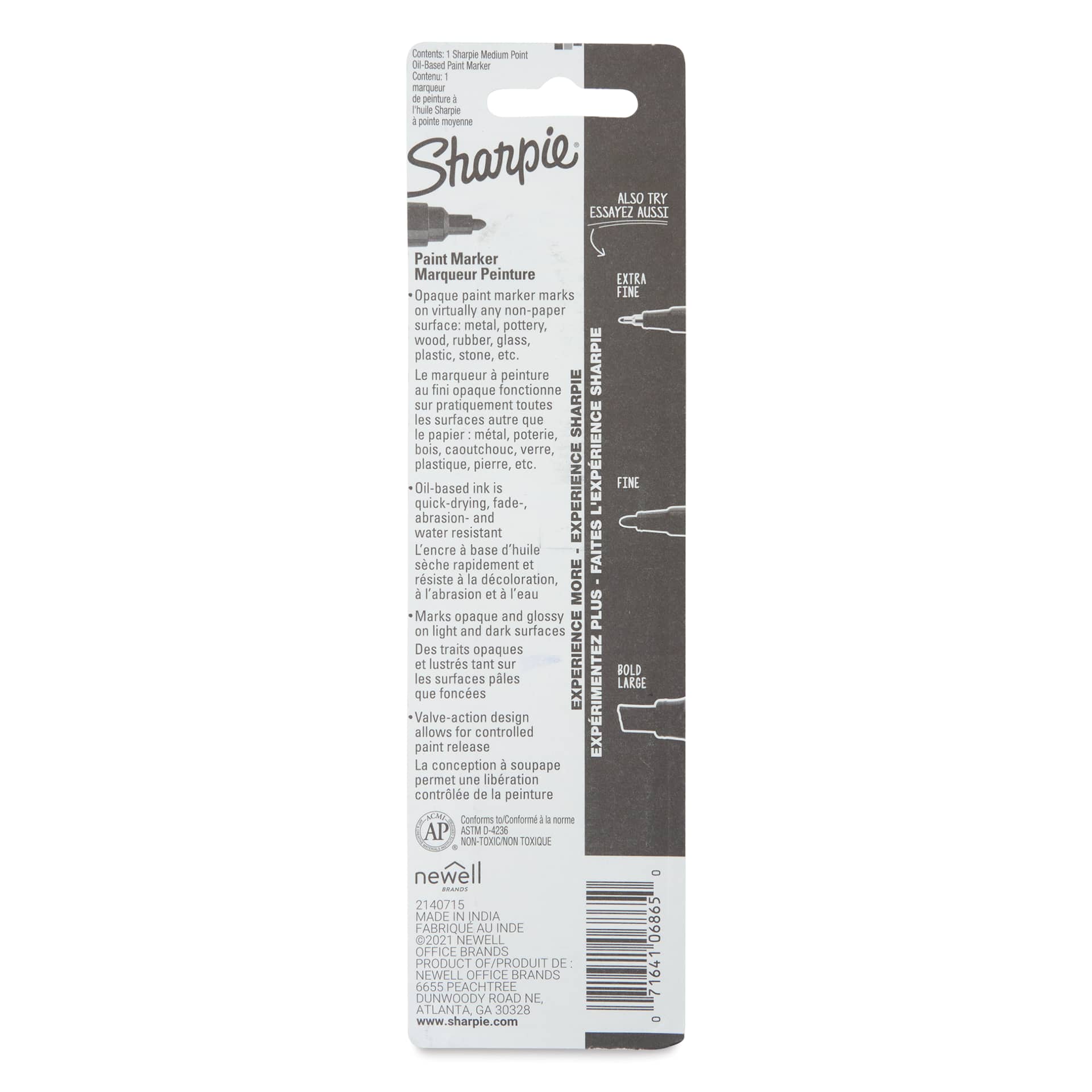 Sharpie Oil-Based Paint Marker - White, Medium Point, back of the packaging