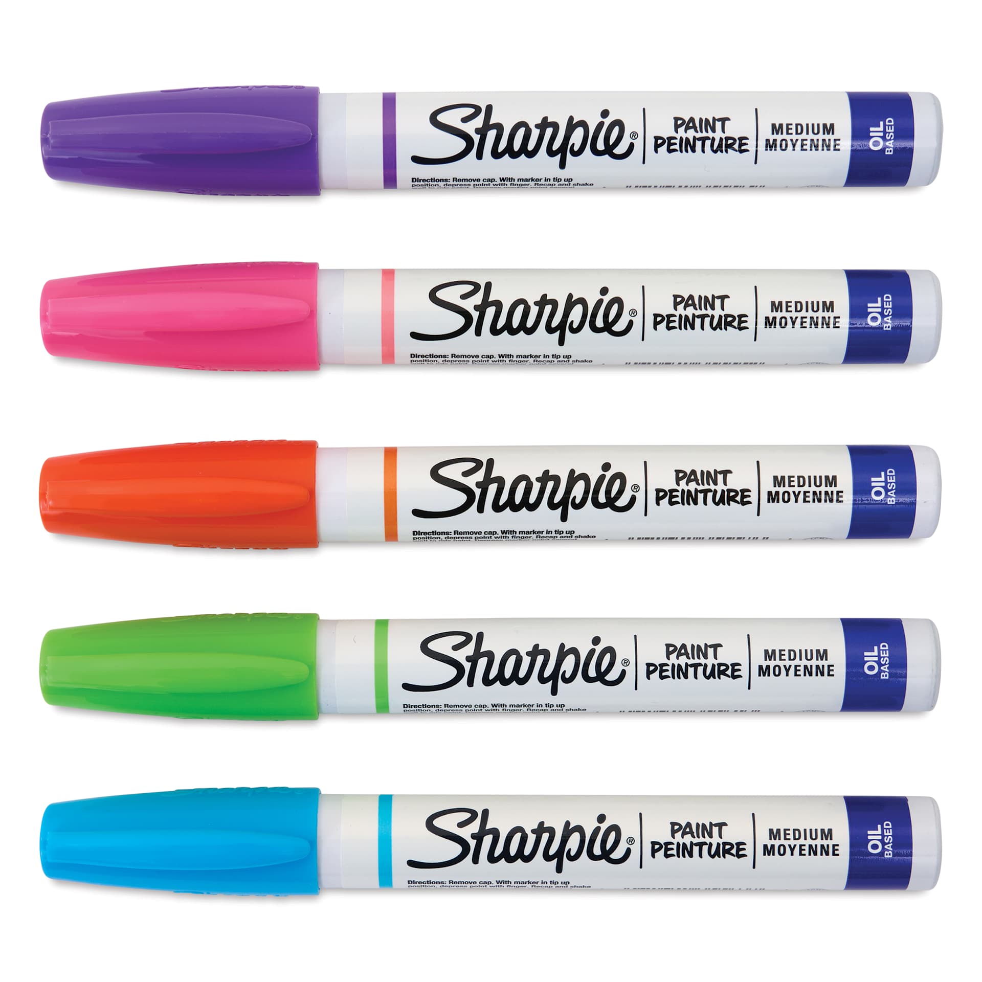 Sharpie Oil-Based Paint Marker - Fashion, Medium Point, Set of 5, laid out with caps on