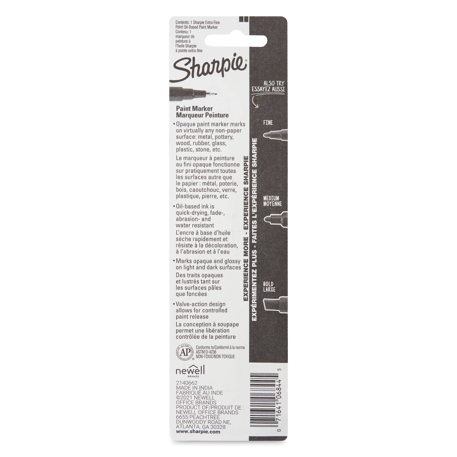 Sharpie Oil-Based Paint Marker - Metallic Silver, Extra Fine Point, back of the packaging