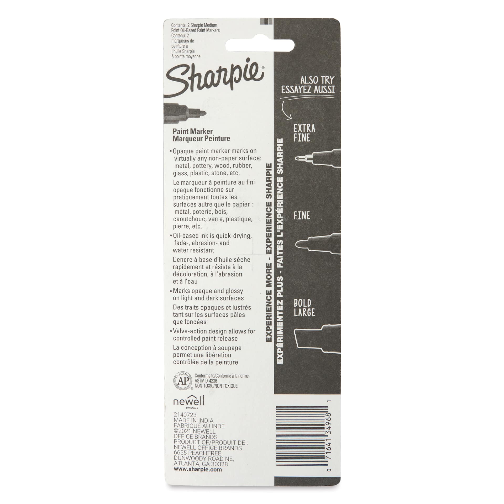 Sharpie Oil-Based Paint Marker - Gold and Silver, Medium Point, Set of 2, back of the packaging