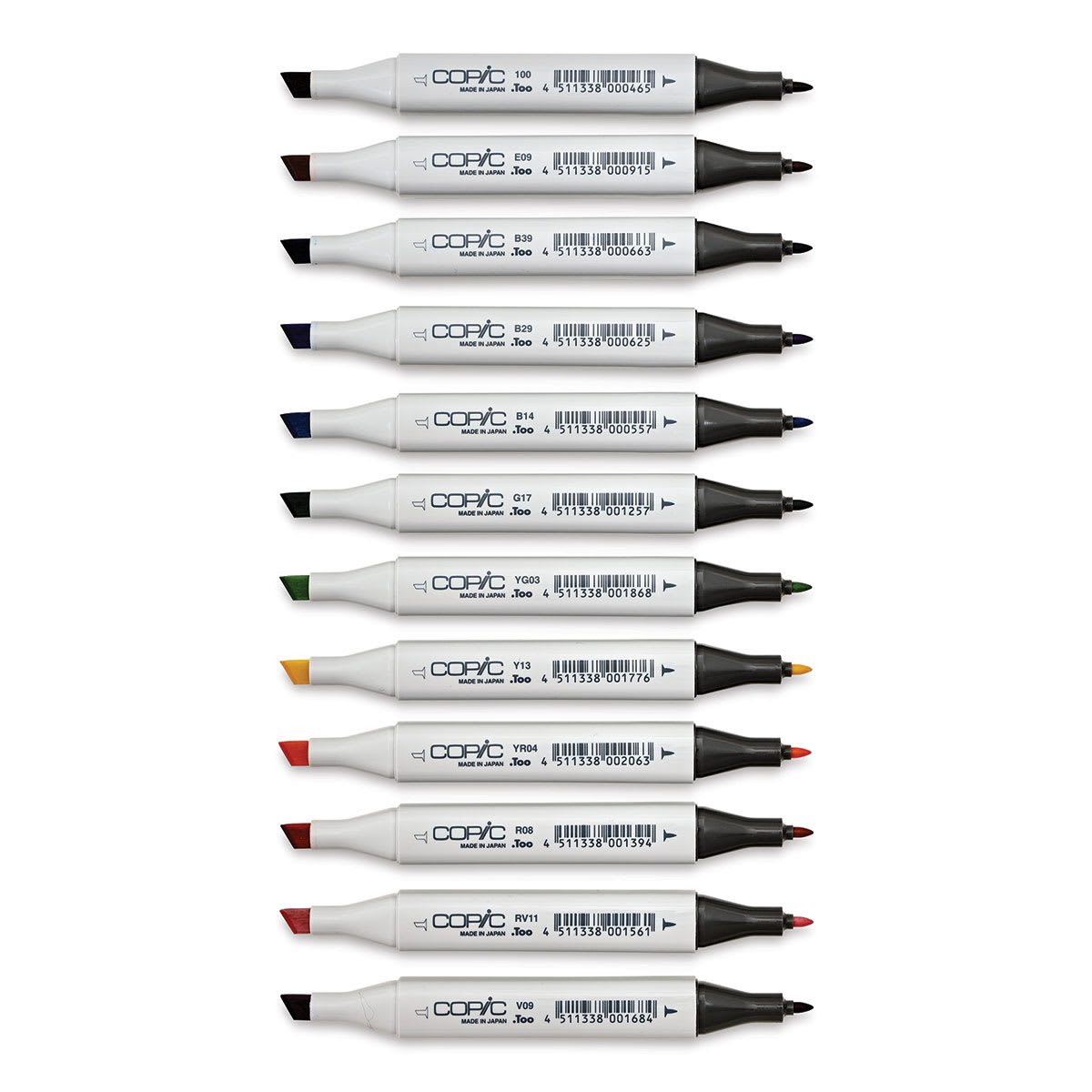 Copic Classic Marker - Basic Colors, Set of 12 (set contents with caps off)