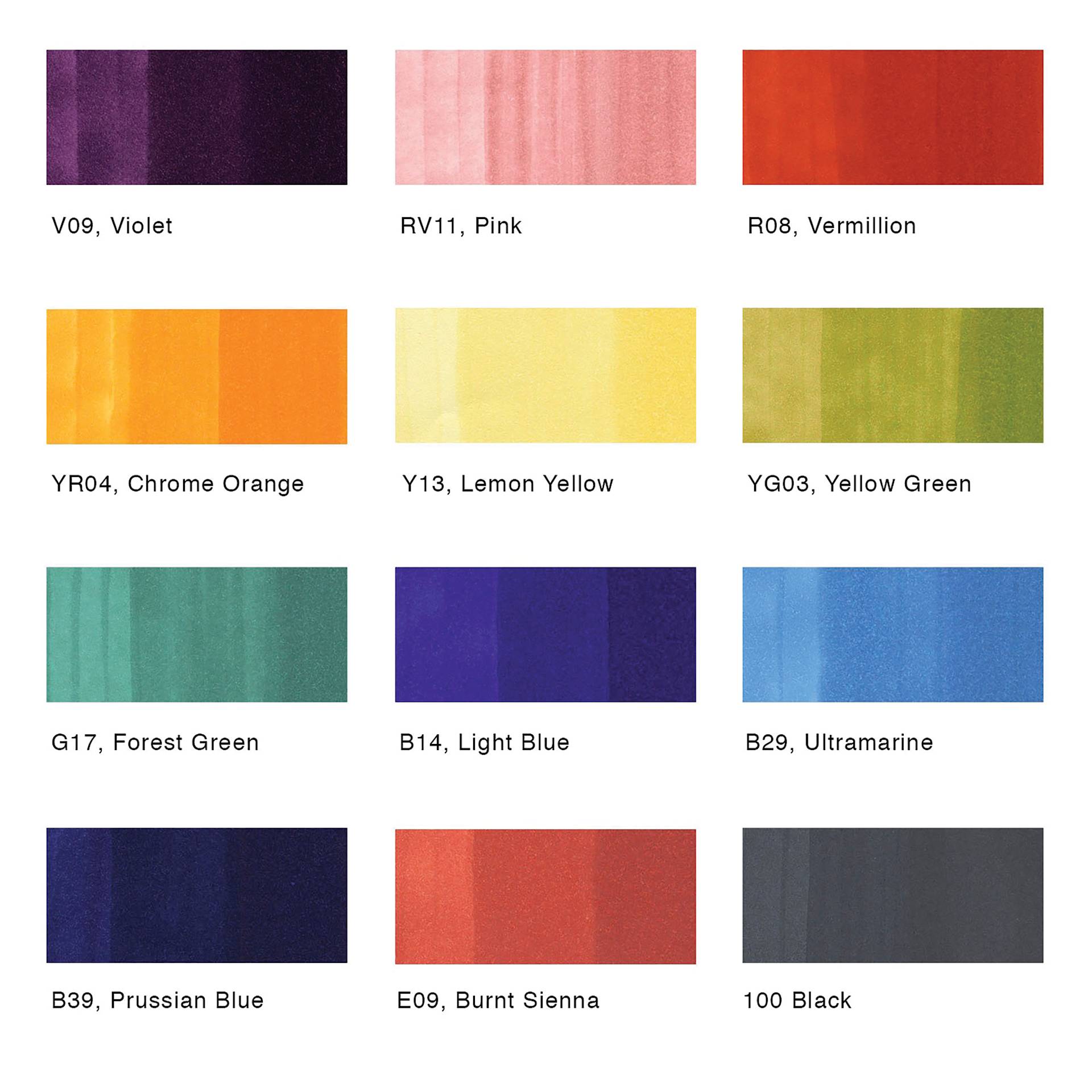 Copic Classic Marker - Basic Colors, Set of 12 (color chart) Copic Classic Marker - Basic Colors, Set of 12 (color chart)