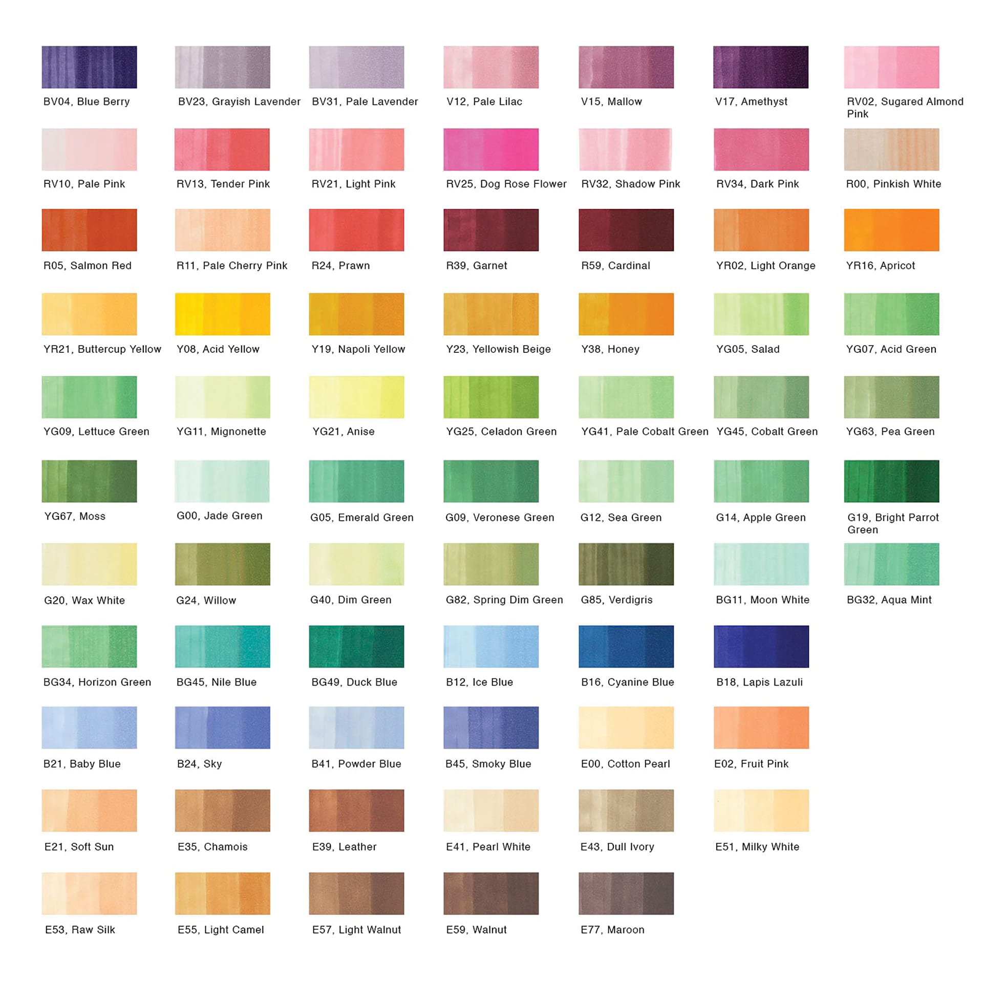Copic Classic Marker - Set C Flesh Tones, Set of 72 (color chart)