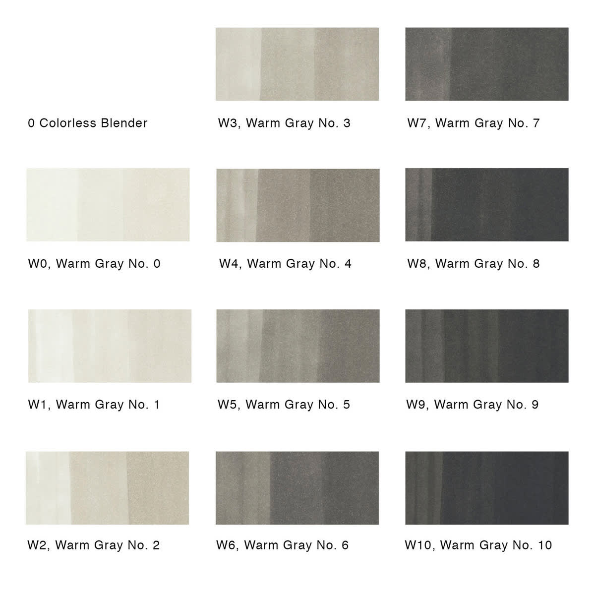 Copic Classic Marker - Set of 12, Warm Gray swatches