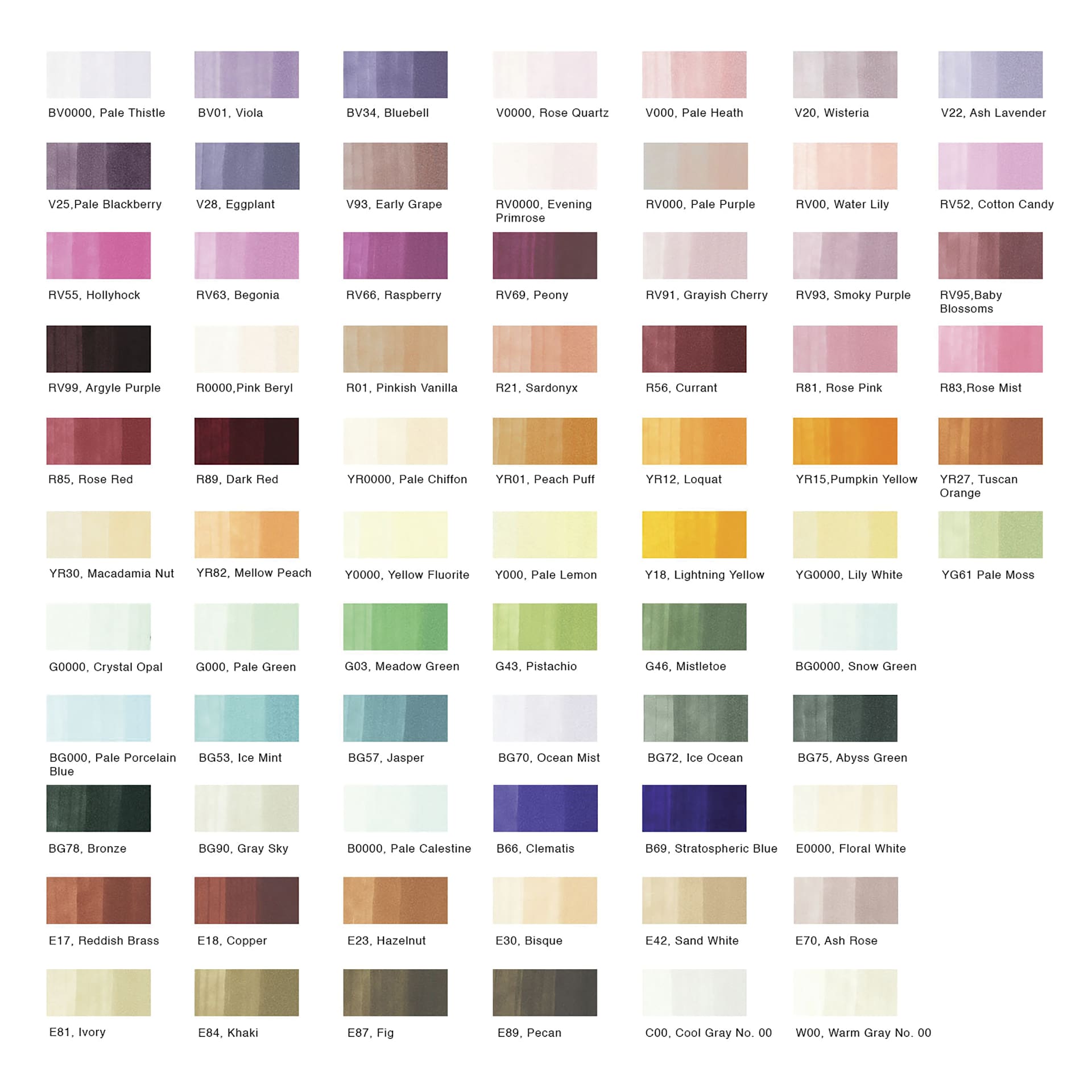 Copic Sketch Marker Set - Color Set E, Set of 72, color swatches Copic Sketch Marker Set - Color Set E, Set of 72, color swatches