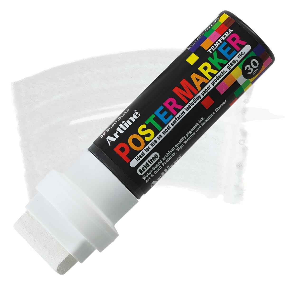 Artline Poster Markers - 30 mm Tip, White marker and swatch
